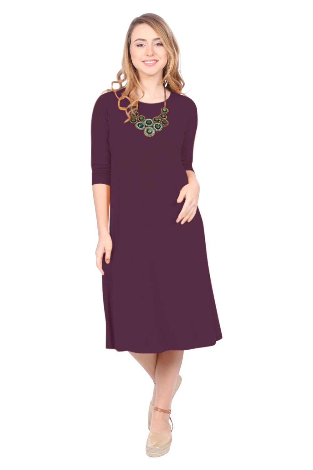 Past The Knee T-Shirt Dress - Comfortable A-Line Silhouette by Kosher Casual USA