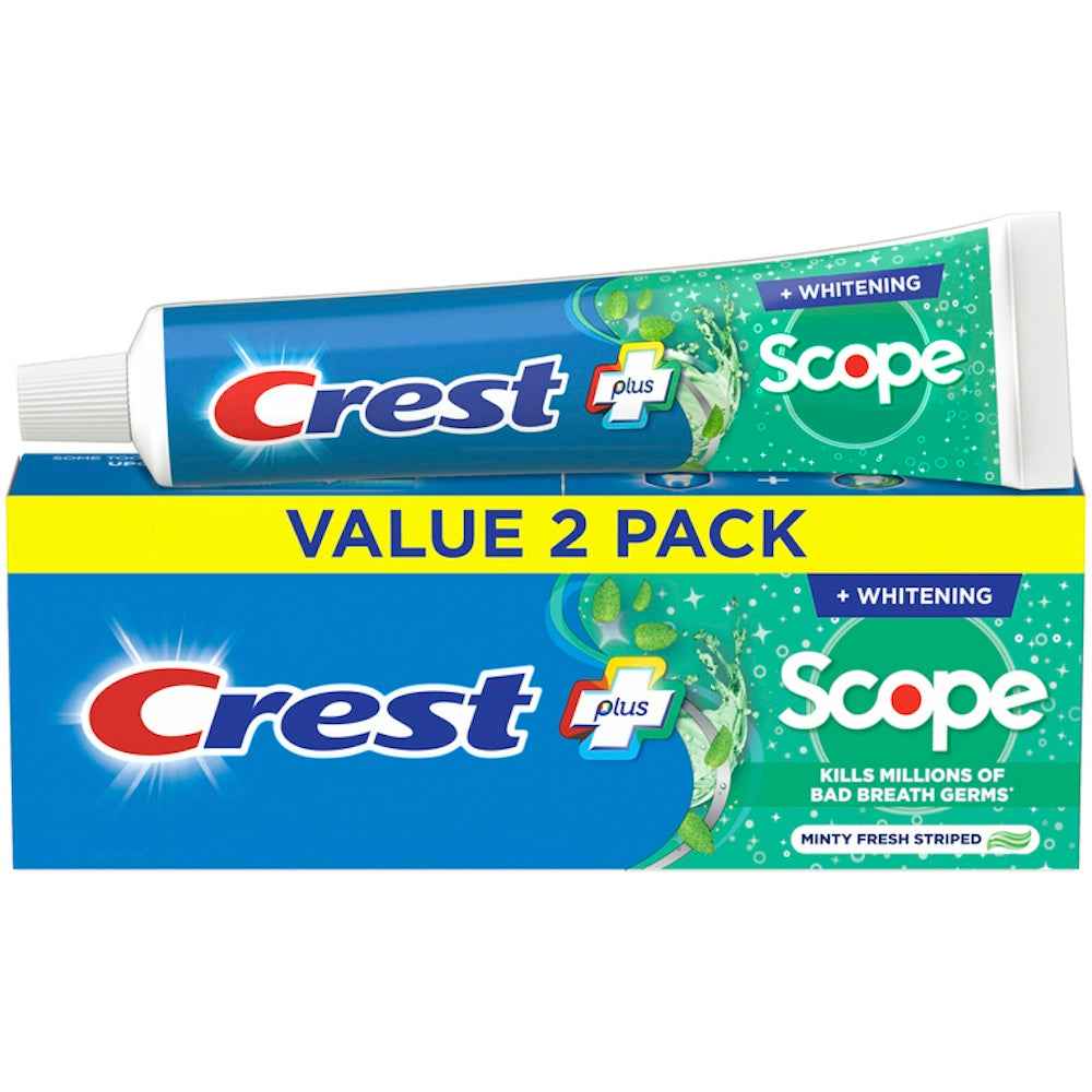 Crest Plus Complete Scope Minty Fresh + Whitening Fluoride Toothpaste Value Pack, 5.4 Oz