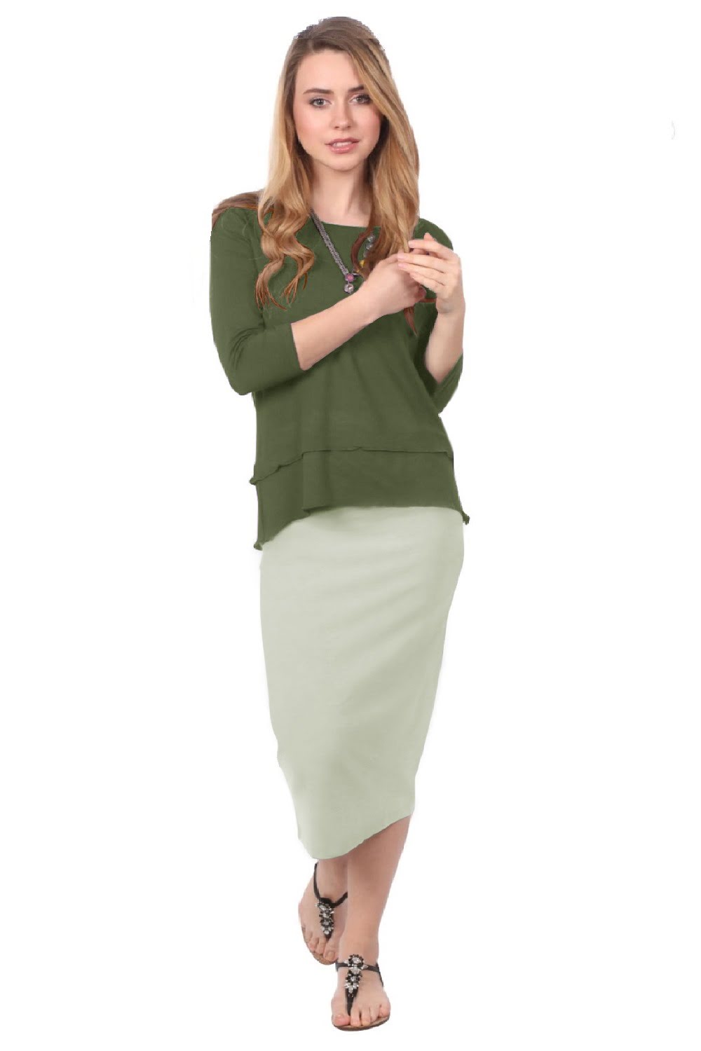 Mid-Calf Pencil Skirt in Cotton Spandex – No Slits by Kosher Casual USA