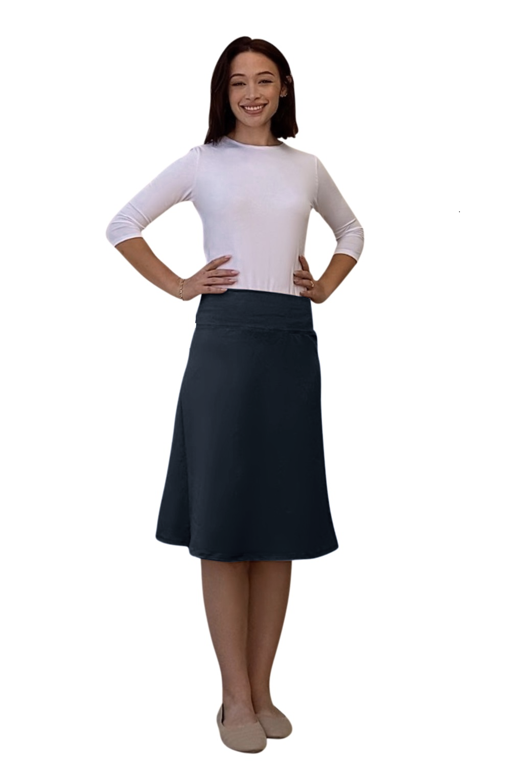 Sporty A-Line Cotton Spandex French Terry Skirt – Knee Length by Kosher Casual USA