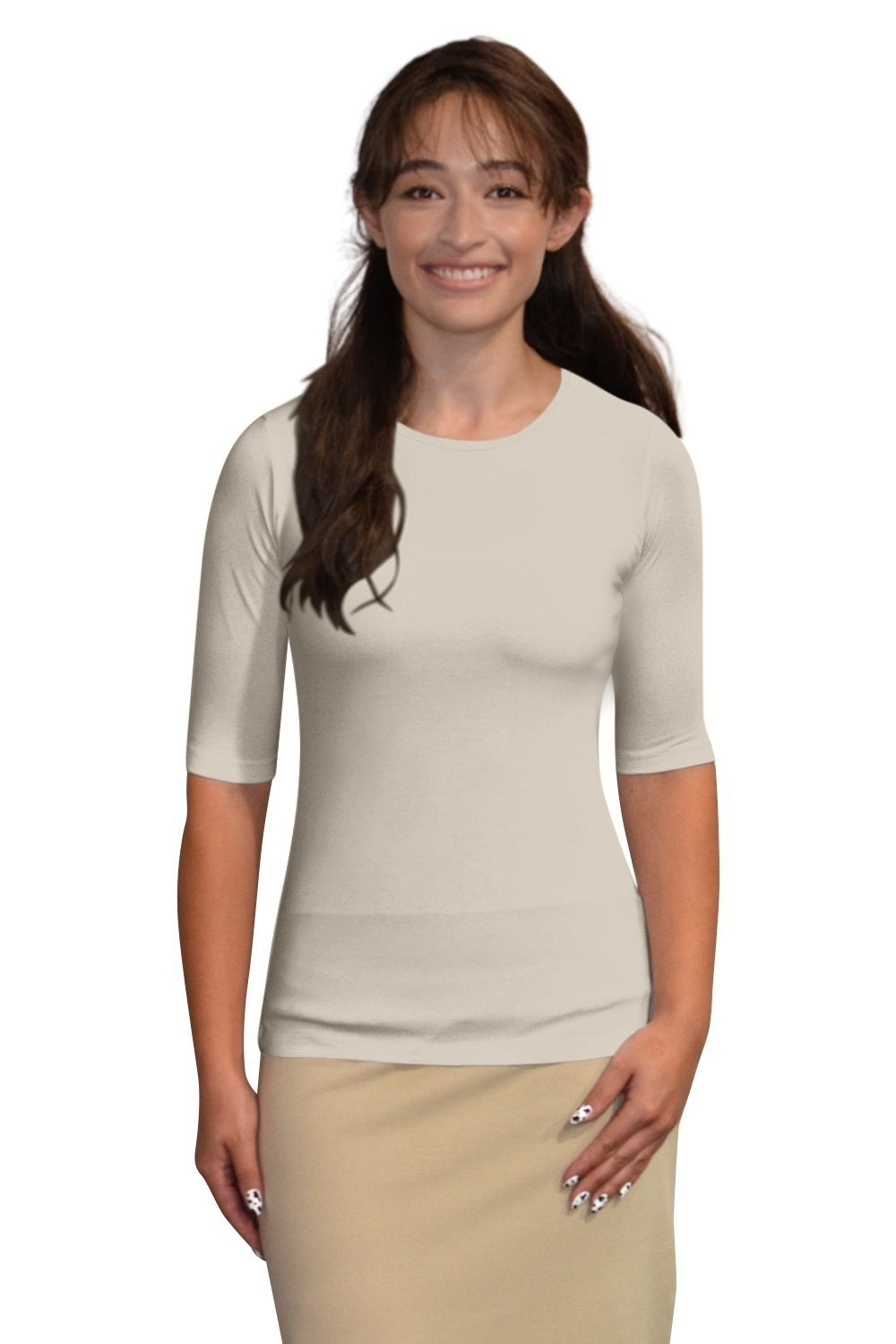 Fitted Layering Shell - Modest Round Neck with Elbow Sleeves DestGlow