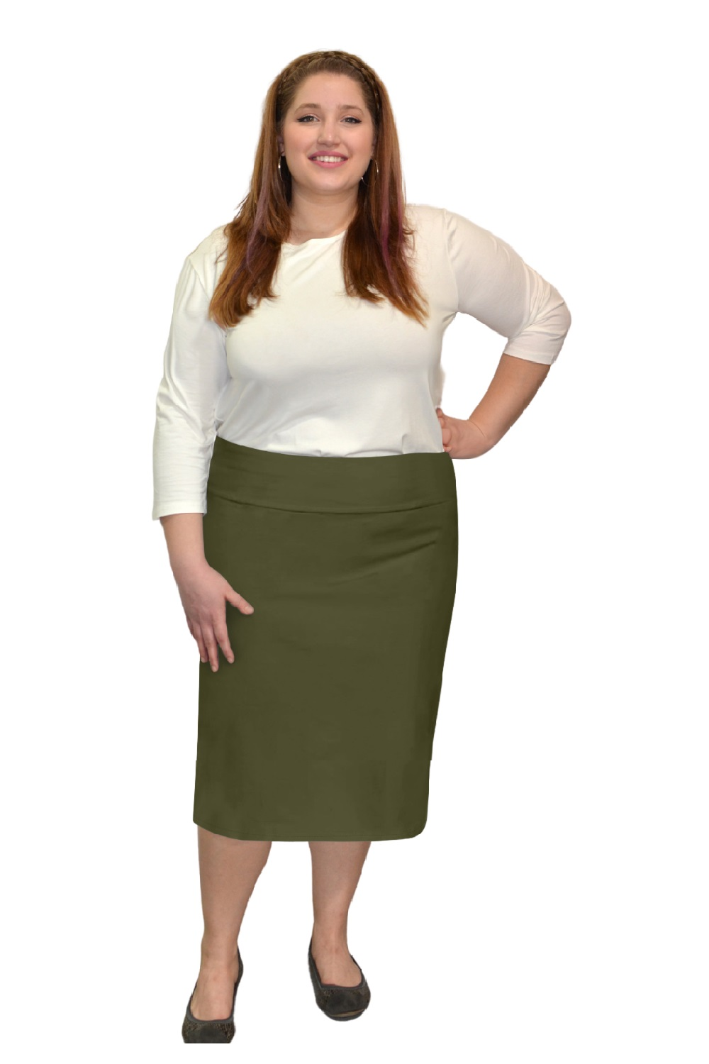 Modest Stretch Knee Length Pencil Skirt in Cotton Spandex
