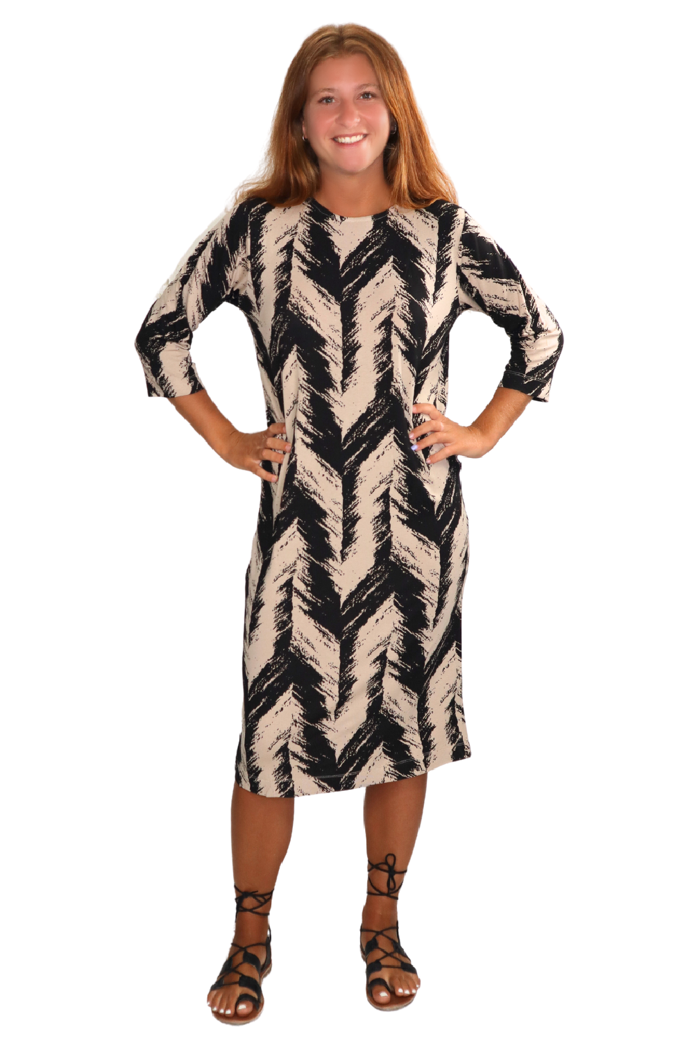 Classic 3/4 Sleeve Modest Knee-Length Shift Dress DestGlow