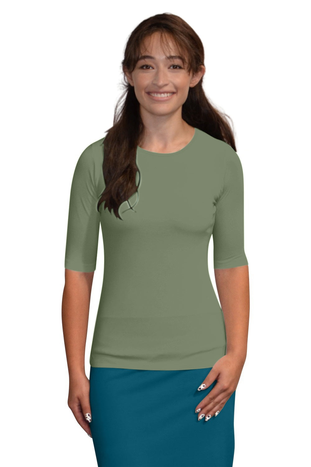 Fitted Layering Shell - Modest Round Neck with Elbow Sleeves by Kosher Casual USA