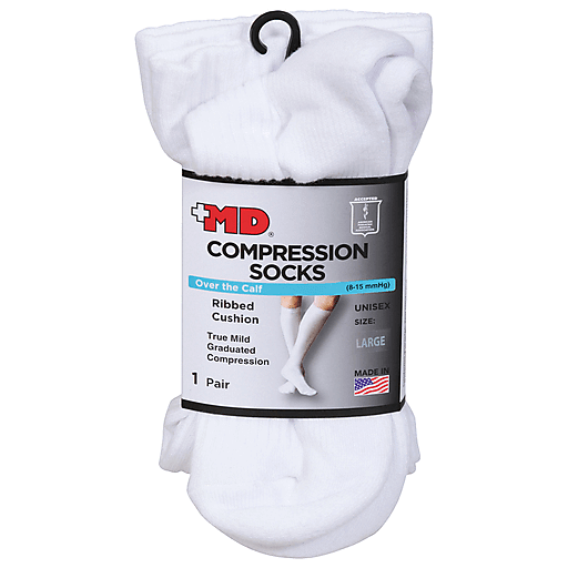 +MD Large Unisex Ribbed Cushion White Over The Calf Compression 1Ea by Pasteur Pharmacy