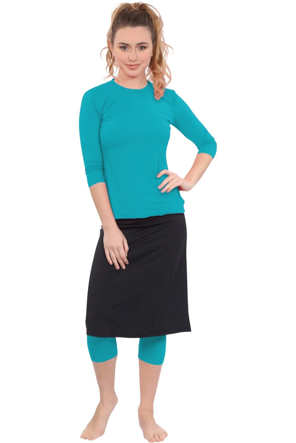 Modest Swim and Sports Midi Skirt with Attached Leggings - UPF 50 Protection by Kosher Casual USA
