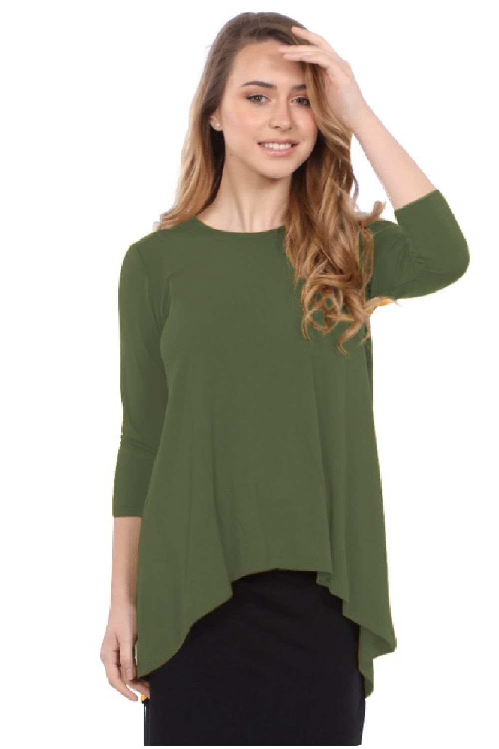 Hi-Lo Flowing 3/4 Sleeve Modest Tunic Top by Kosher Casual USA