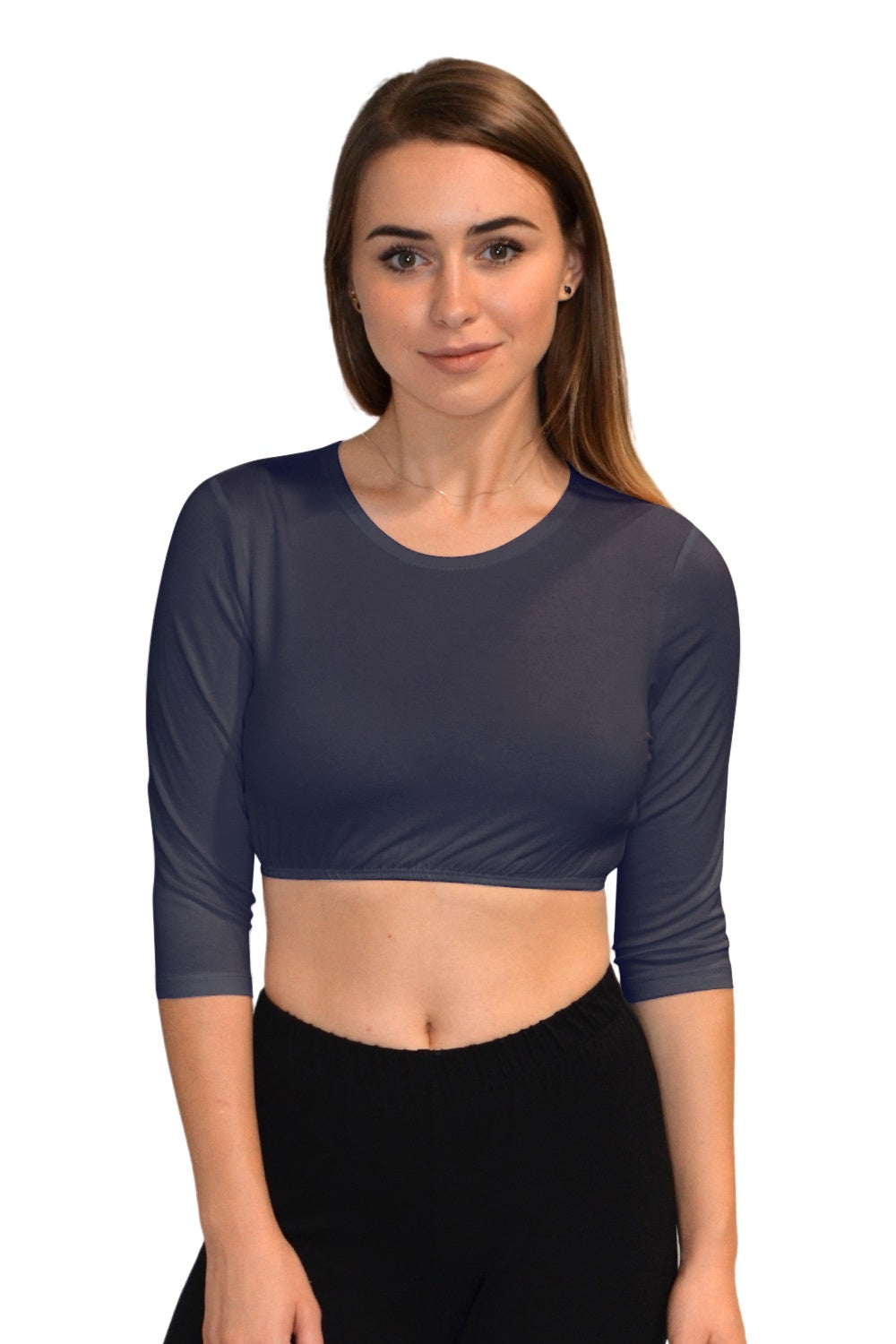 3/4 Sleeve Cropped Layering Shell in Viscose Spandex - Women&