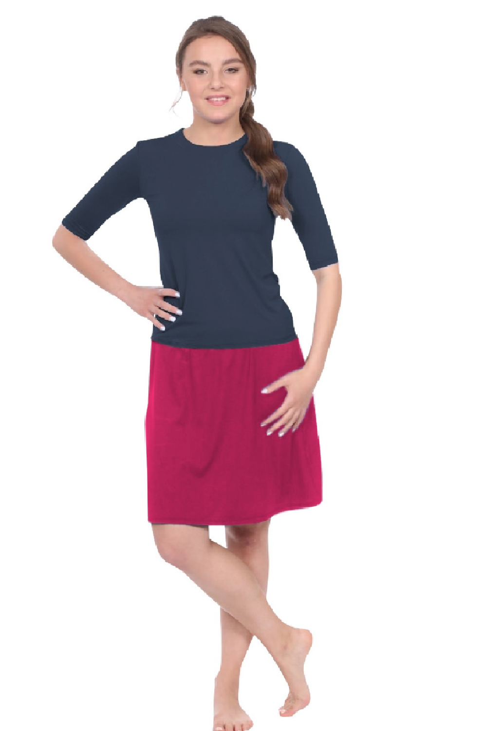 Knee-Length Swim/Sport Skirt with Attached Shorts, Pocket and UPF 50+ Protection by Kosher Casual USA