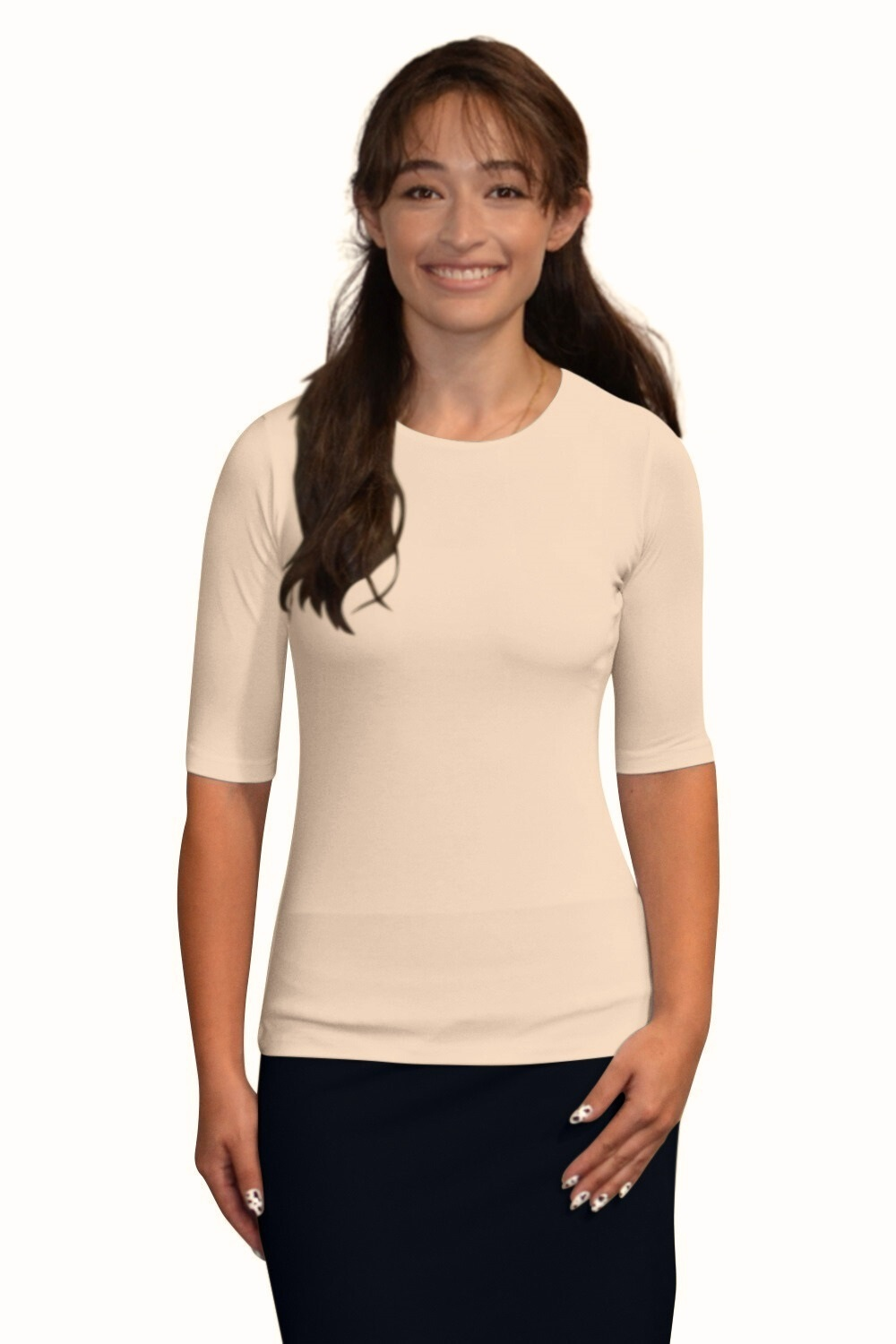 Fitted Layering Shell - Modest Round Neck with Elbow Sleeves by Kosher Casual USA