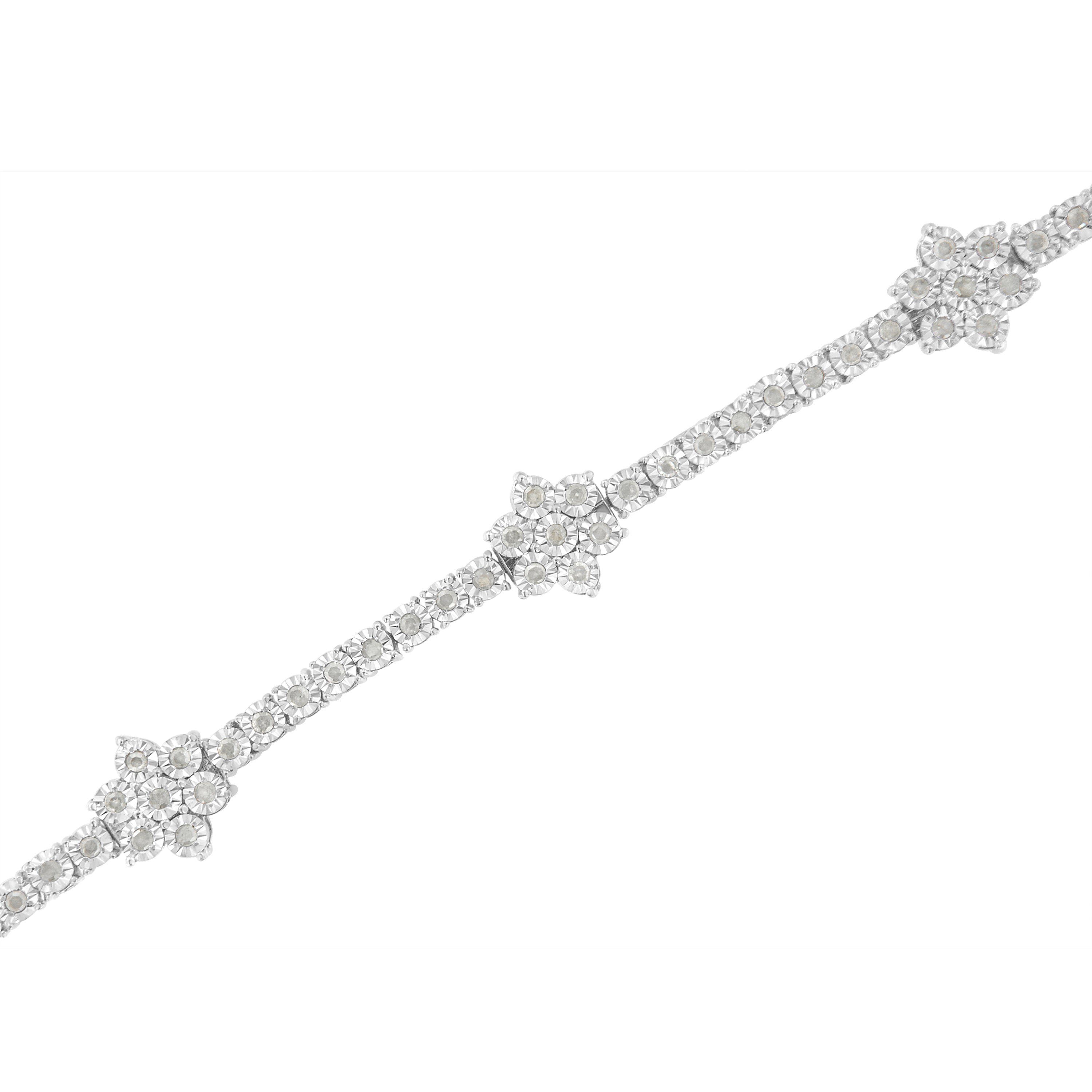 .925 Sterling Silver 1.0 cttw Miracle-Set Diamond Floral Station Tennis Bracelet (I-J Color, I3 Clarity) - 7-1/2" by Bids.com