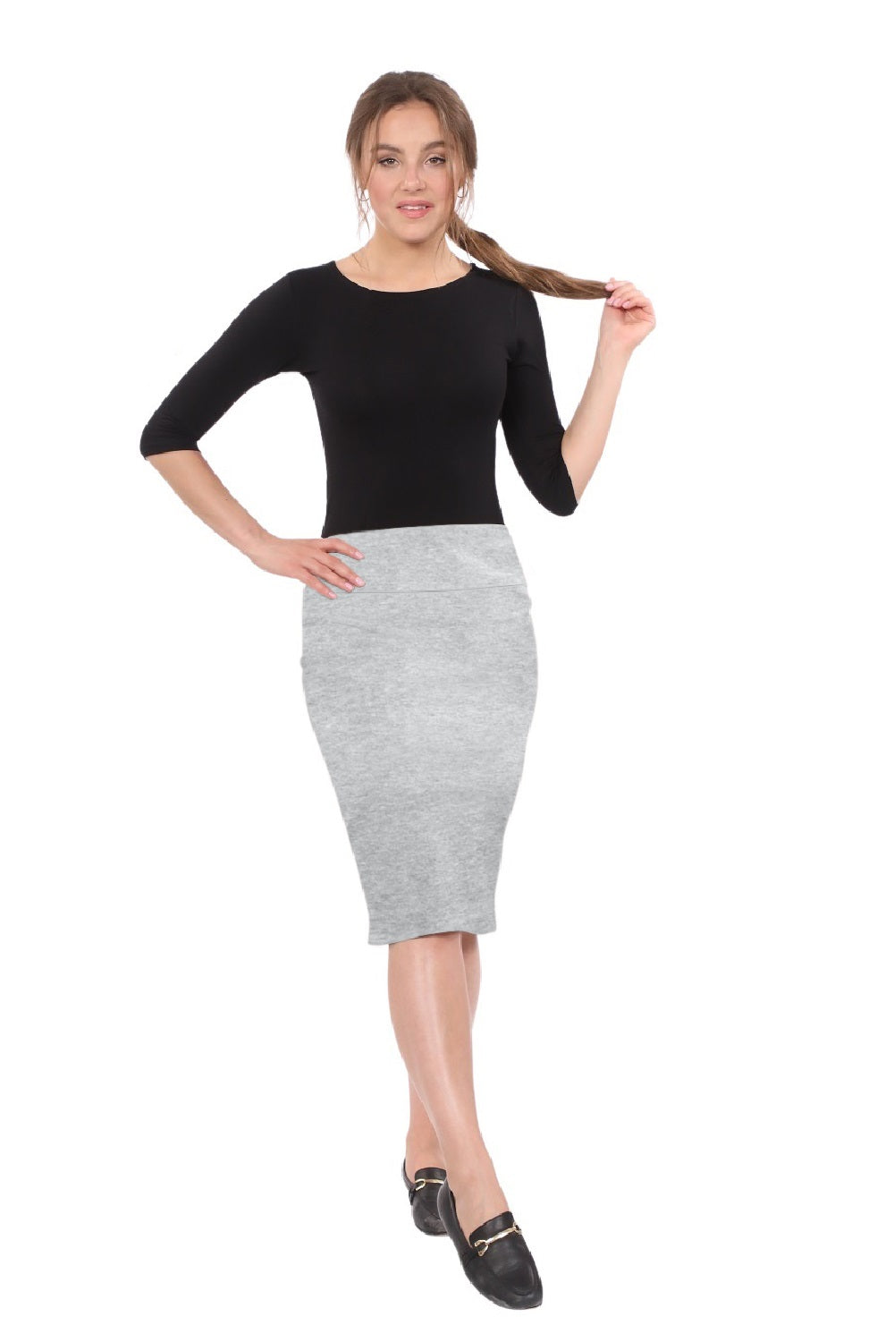 Modest Stretch Knee Length Pencil Skirt in Cotton Spandex by Kosher Casual USA