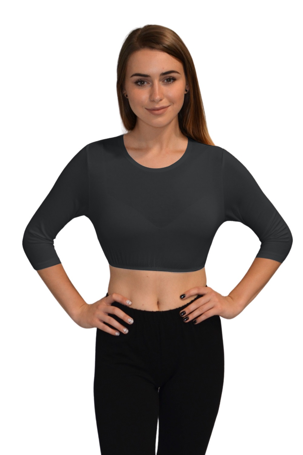 3/4 Sleeve Cropped Layering Shell in Viscose Spandex - Women&