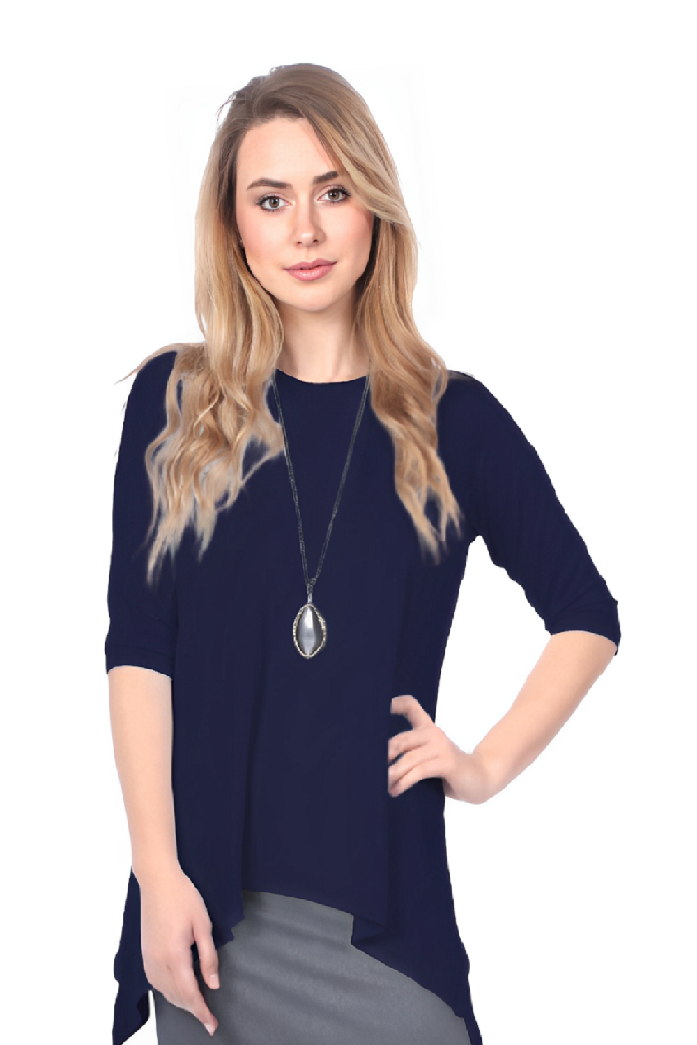 Modest Handkerchief Tunic Top - 3/4 Sleeve Comfort Flow Design by Kosher Casual USA
