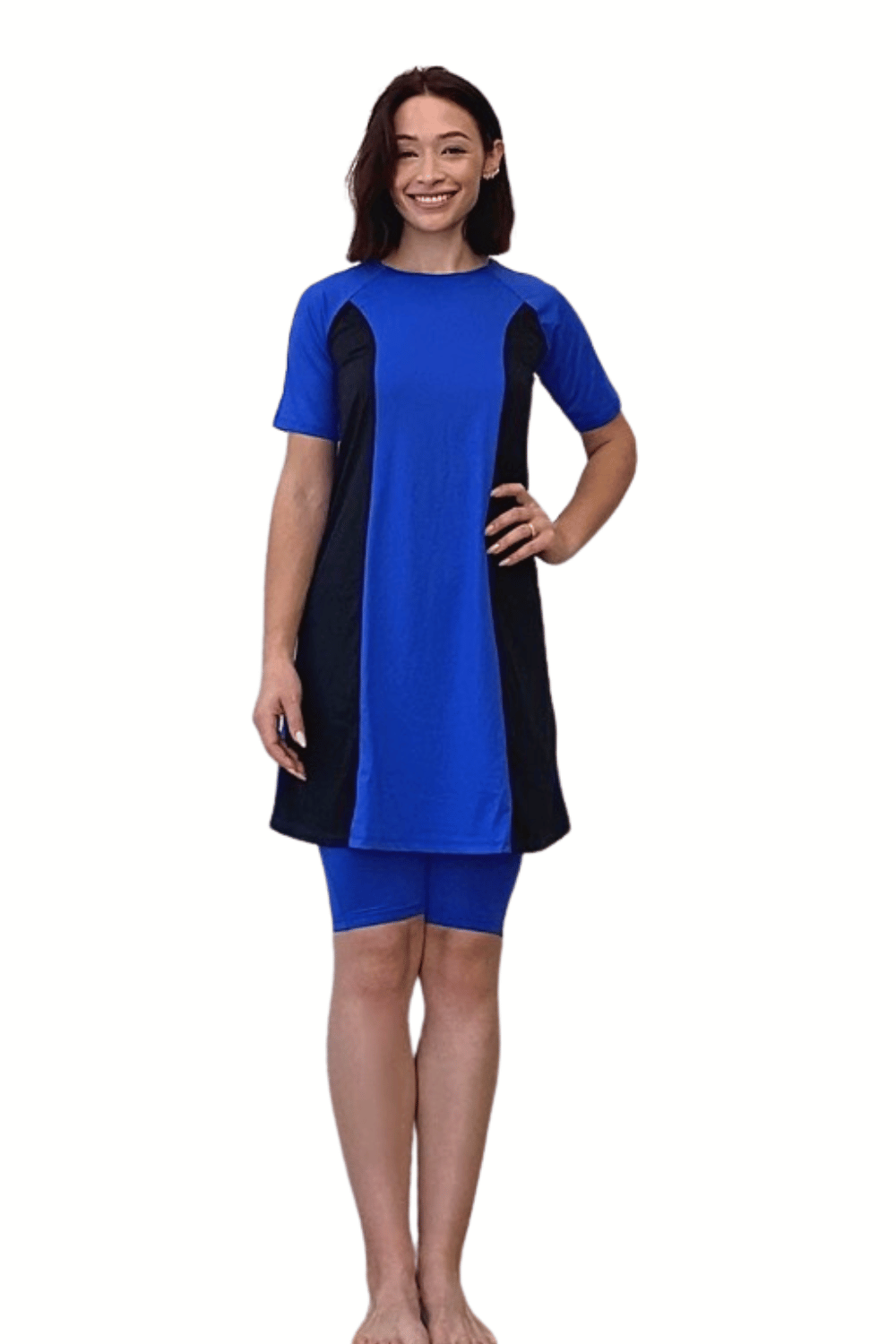 Modest Two-Piece Swim Dress Set - Elbow Sleeves with Knee-Length Leggings | UPF Protection by Kosher Casual USA