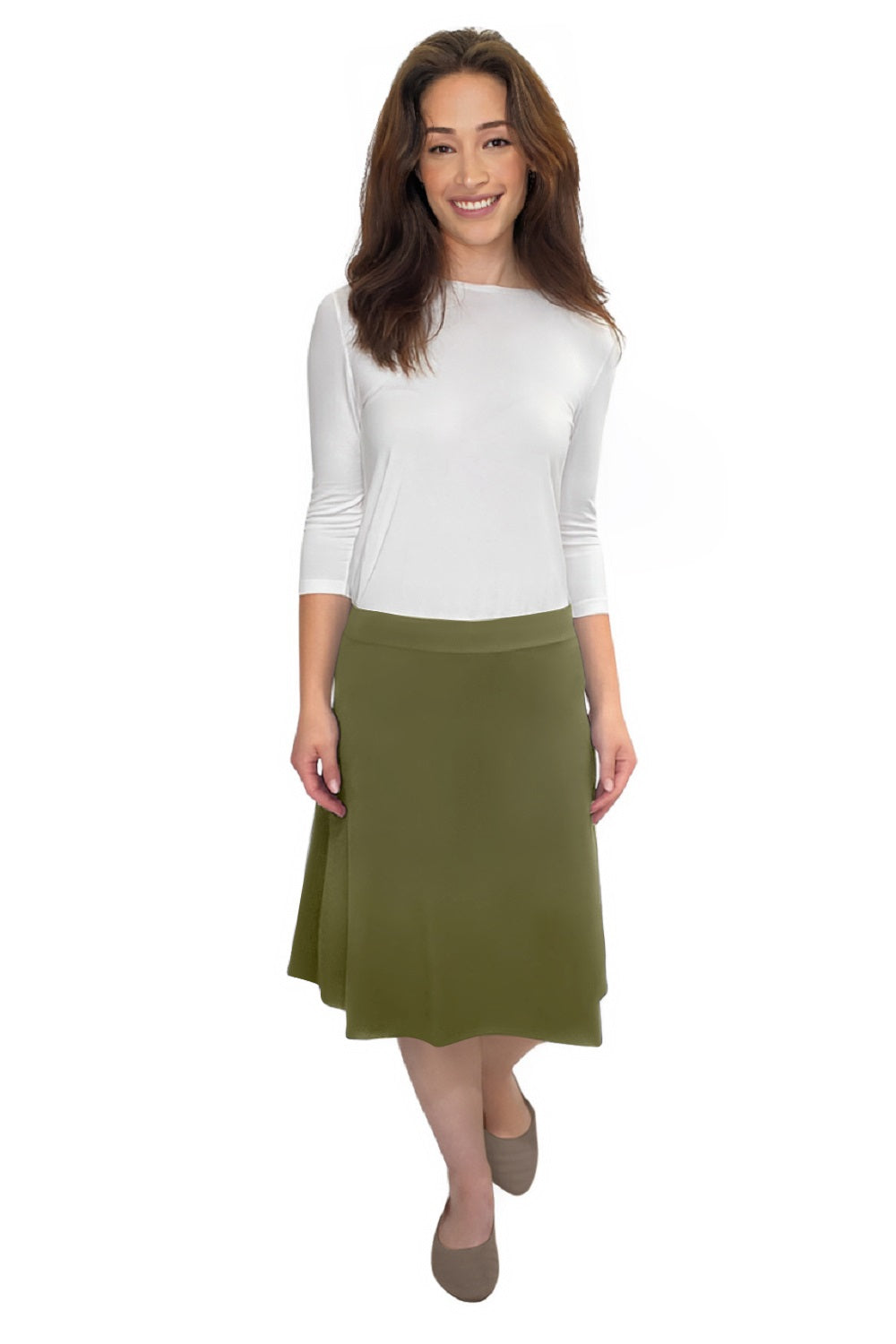 Classic A-Line Knee Length Cotton Stretch Skirt - Modest Everyday Comfort by Kosher Casual USA