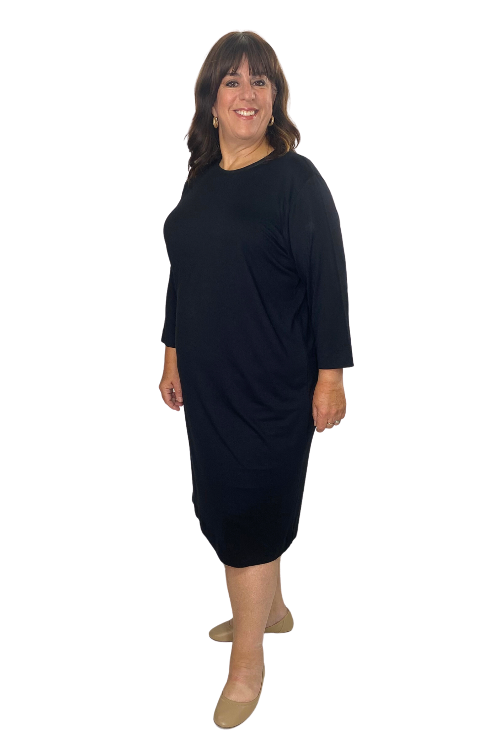 Plus Size Classic 3/4 Sleeve Modest Knee-Length Shift Dress DestGlow