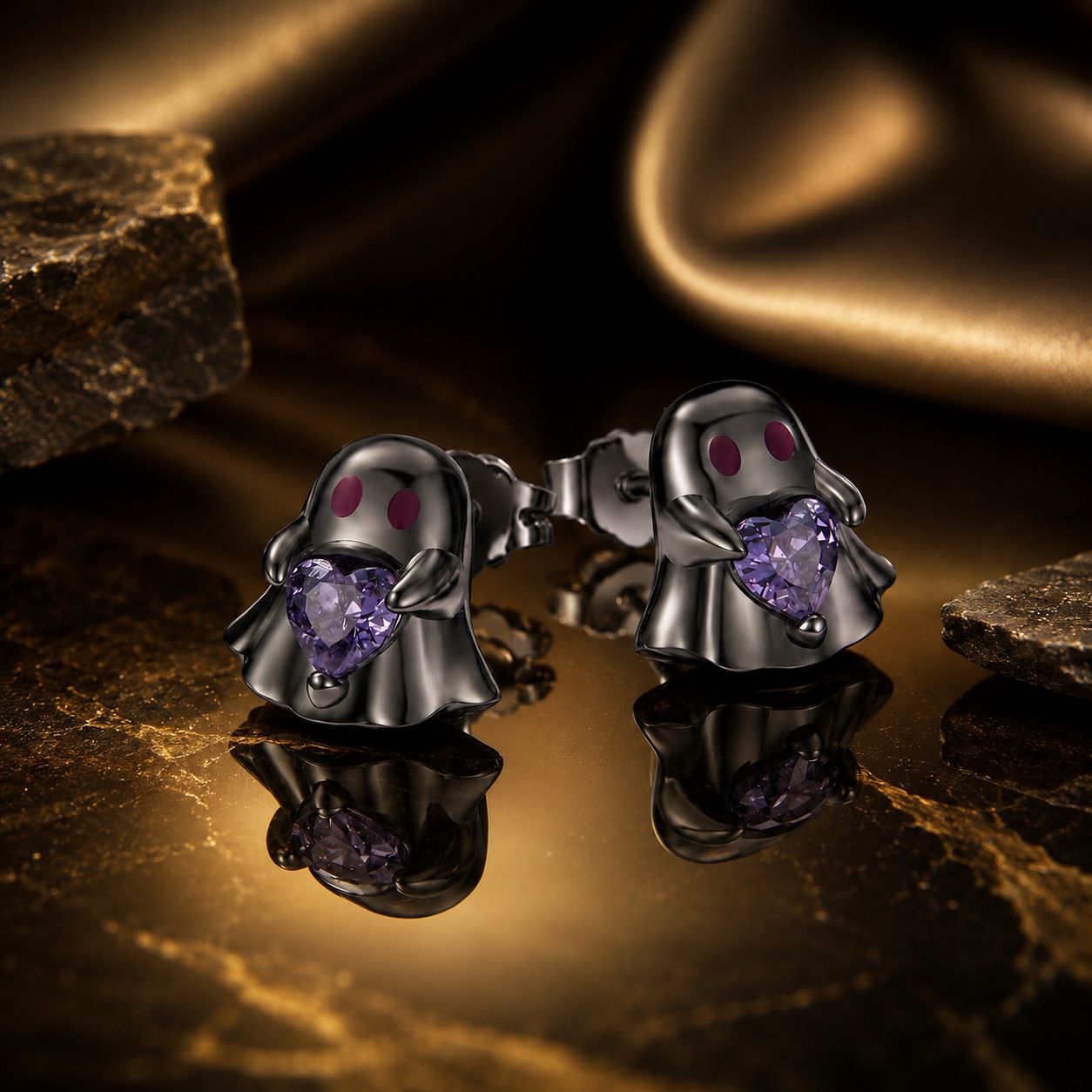 925 Sterling Silver Earrings with Pavé Setting CZ and Enamel Process, Plated Black Gold, 0.8cm DestGlow