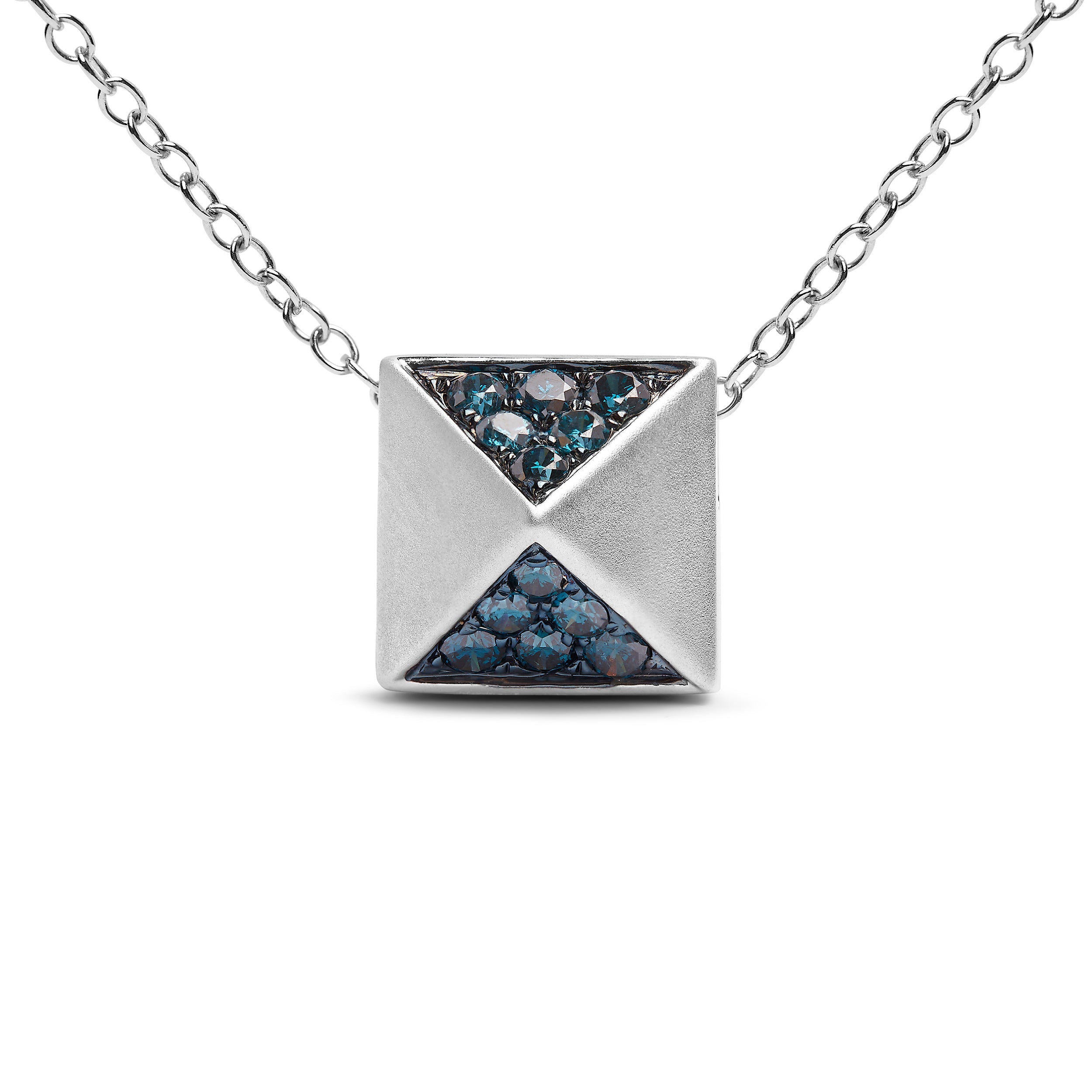 14K White Gold 1/4 Cttw Treated Blue Diamond Matte Finished Pyramid Pendant Necklace (Blue Color, SI1-SI2 Clarity) - 18" Inches by Bids.com