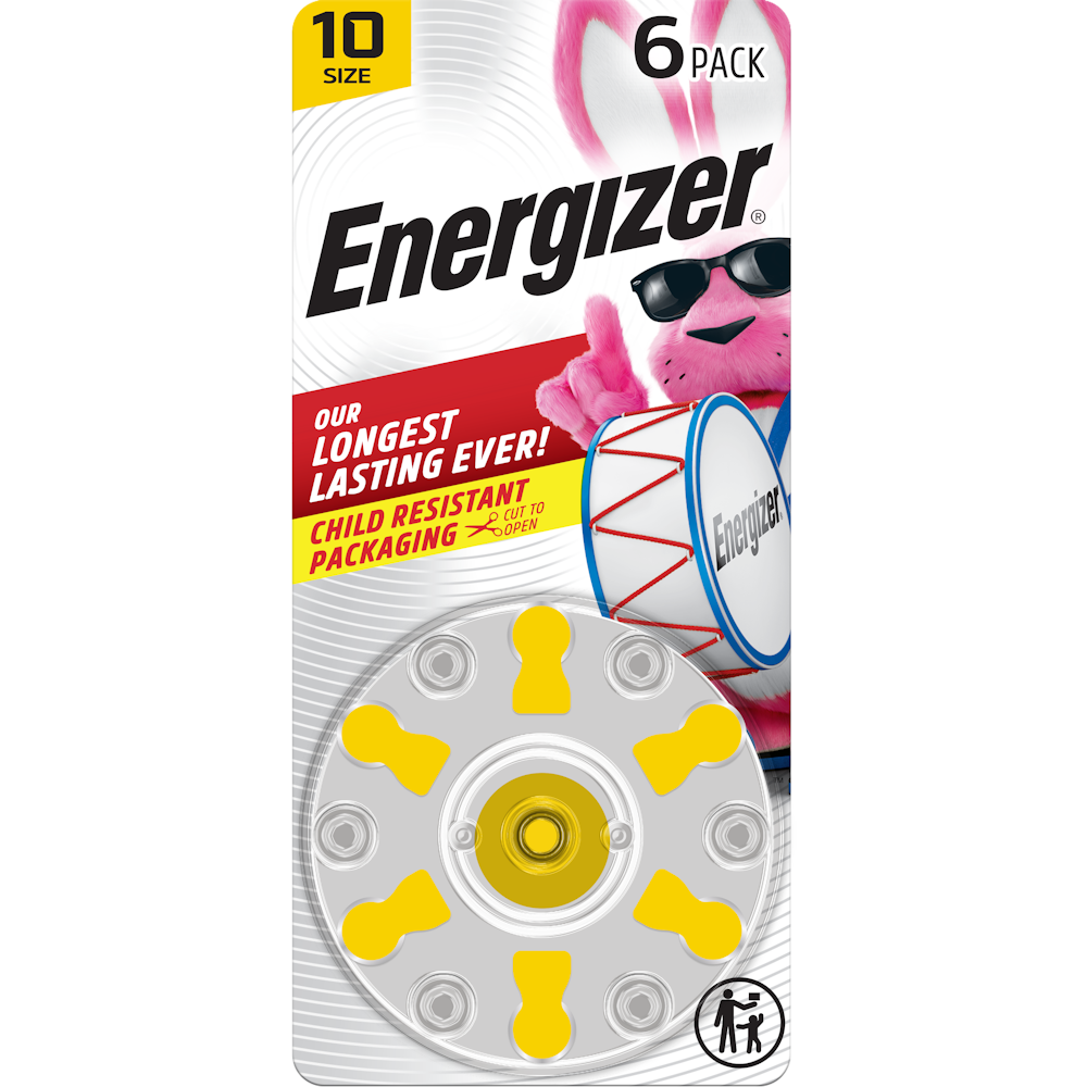Energizer Hearing Aid Batteries, Size 10, Yellow Tab, 6-Pk by Pasteur Pharmacy