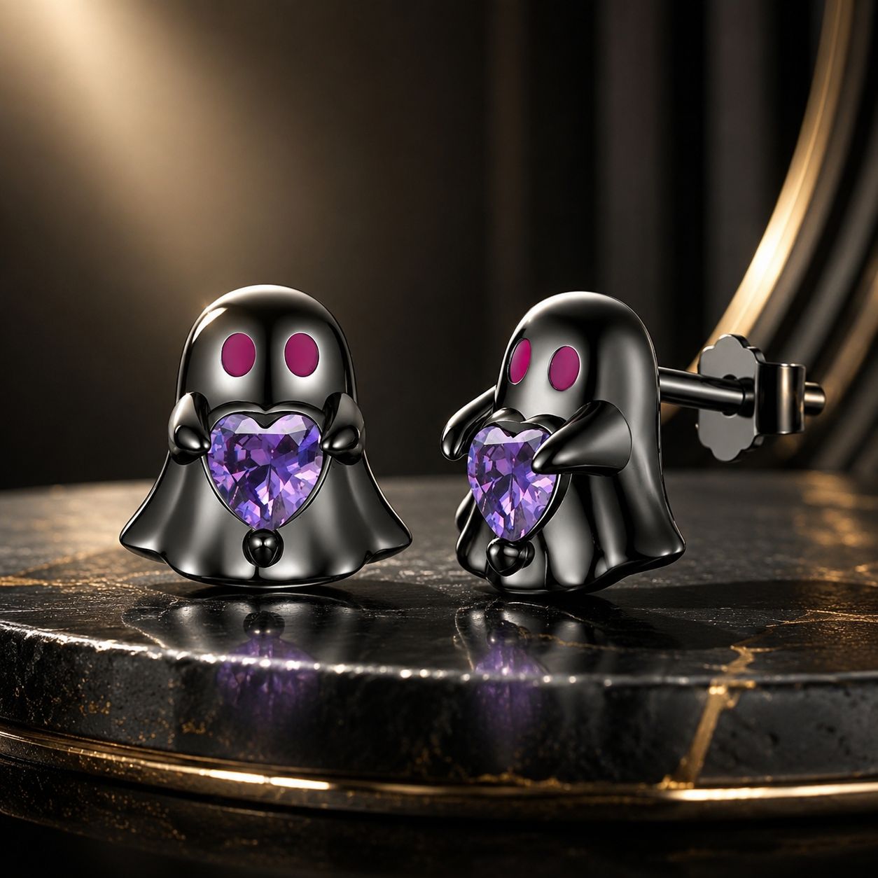 925 Sterling Silver Earrings with Pavé Setting CZ and Enamel Process, Plated Black Gold, 0.8cm DestGlow