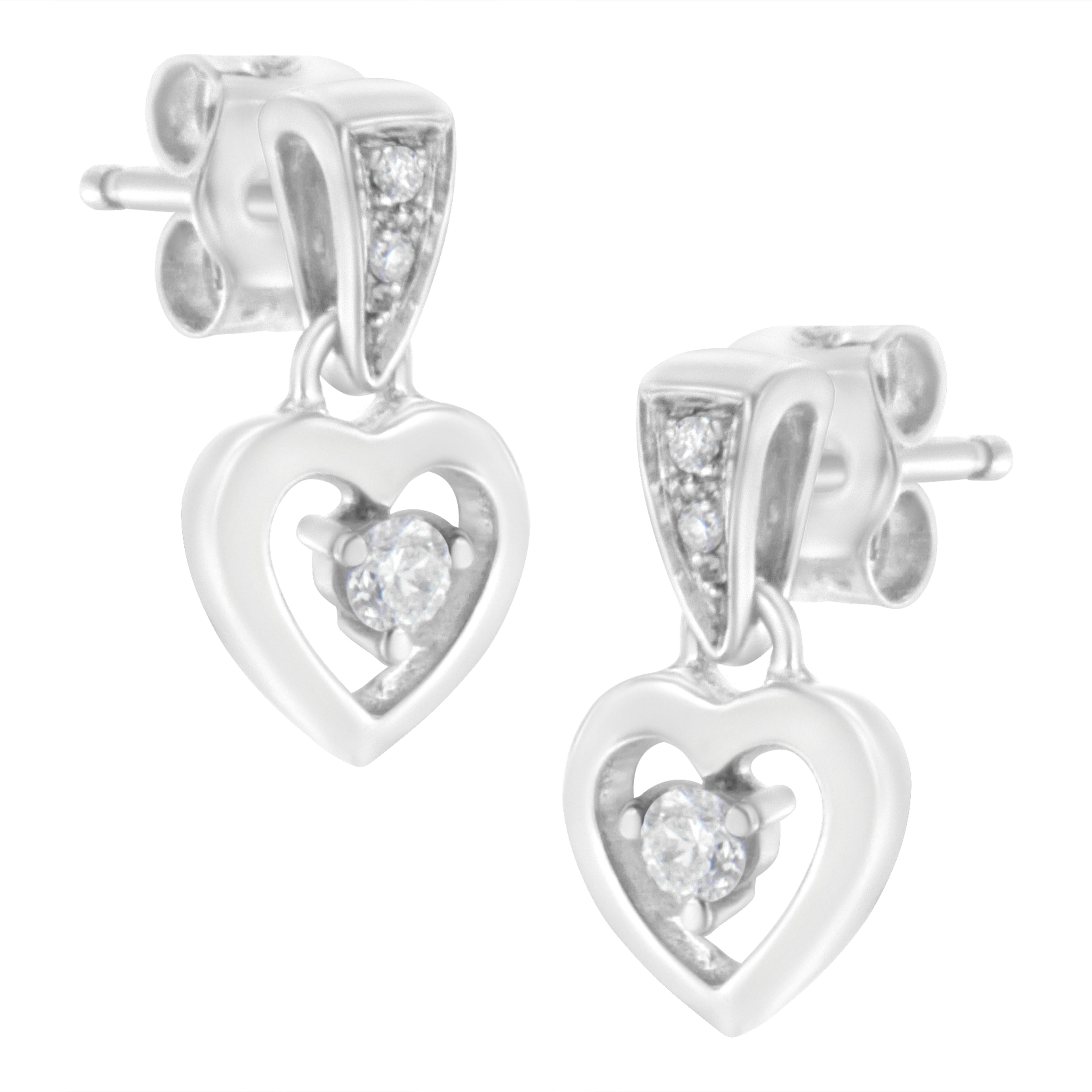 14K White Gold 1/6 Cttw Diamond Dangle Heart Stud Earrings (H-I, SI2-I1) DestGlow