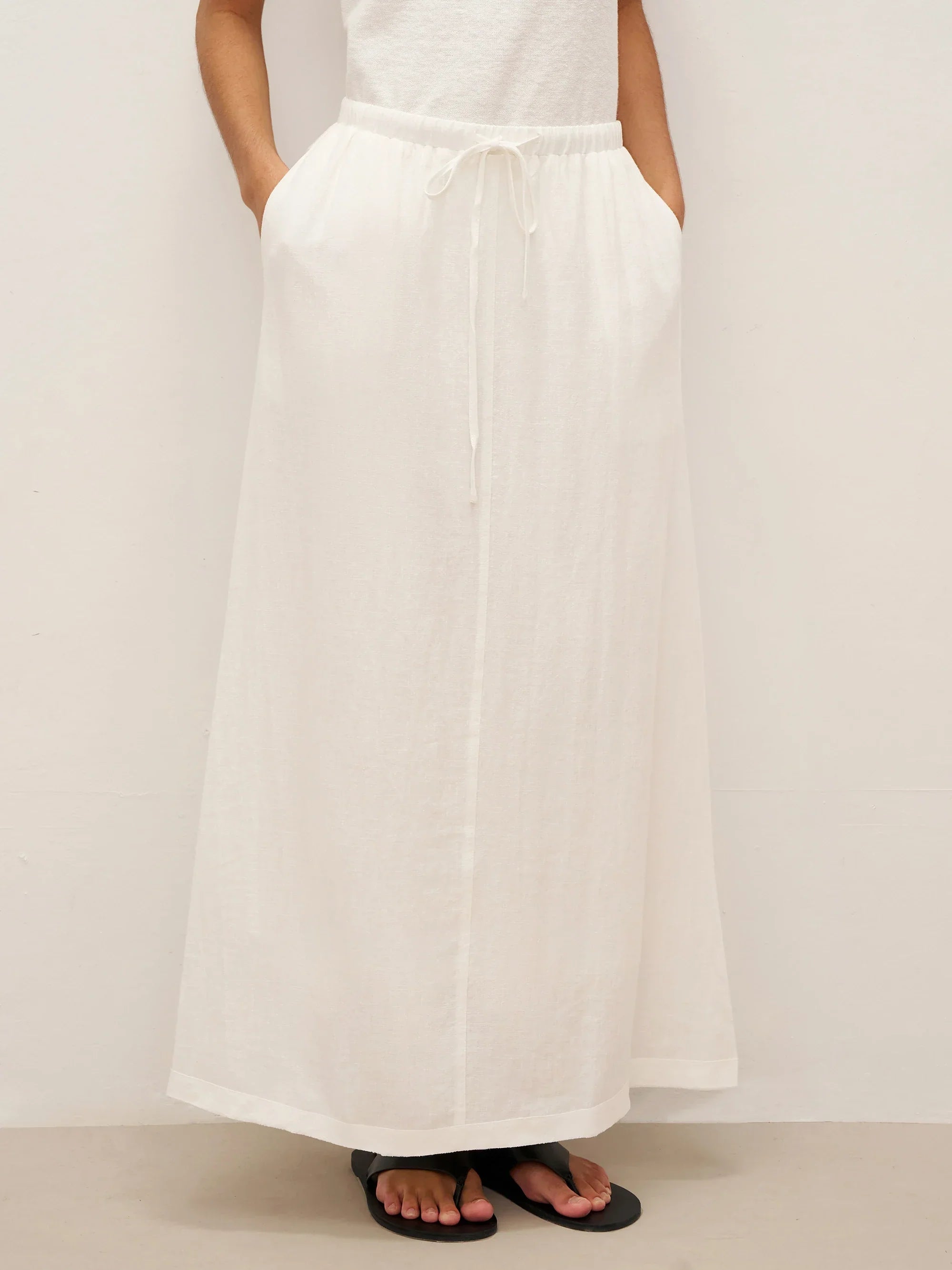 Linen Elastic Waist Drawstring Maxi Skirt NINA by LINTICO