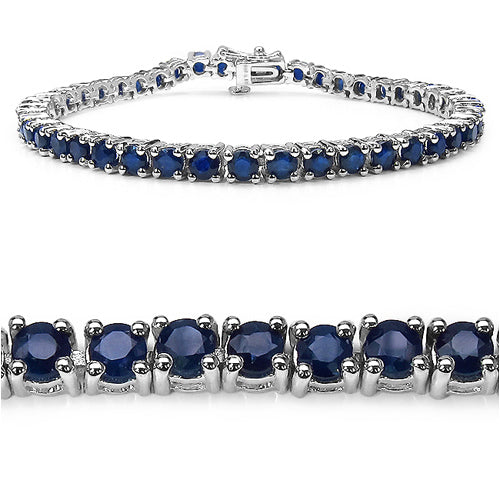8.36 Carat Genuine Blue Sapphire .925 Sterling Silver Bracelet