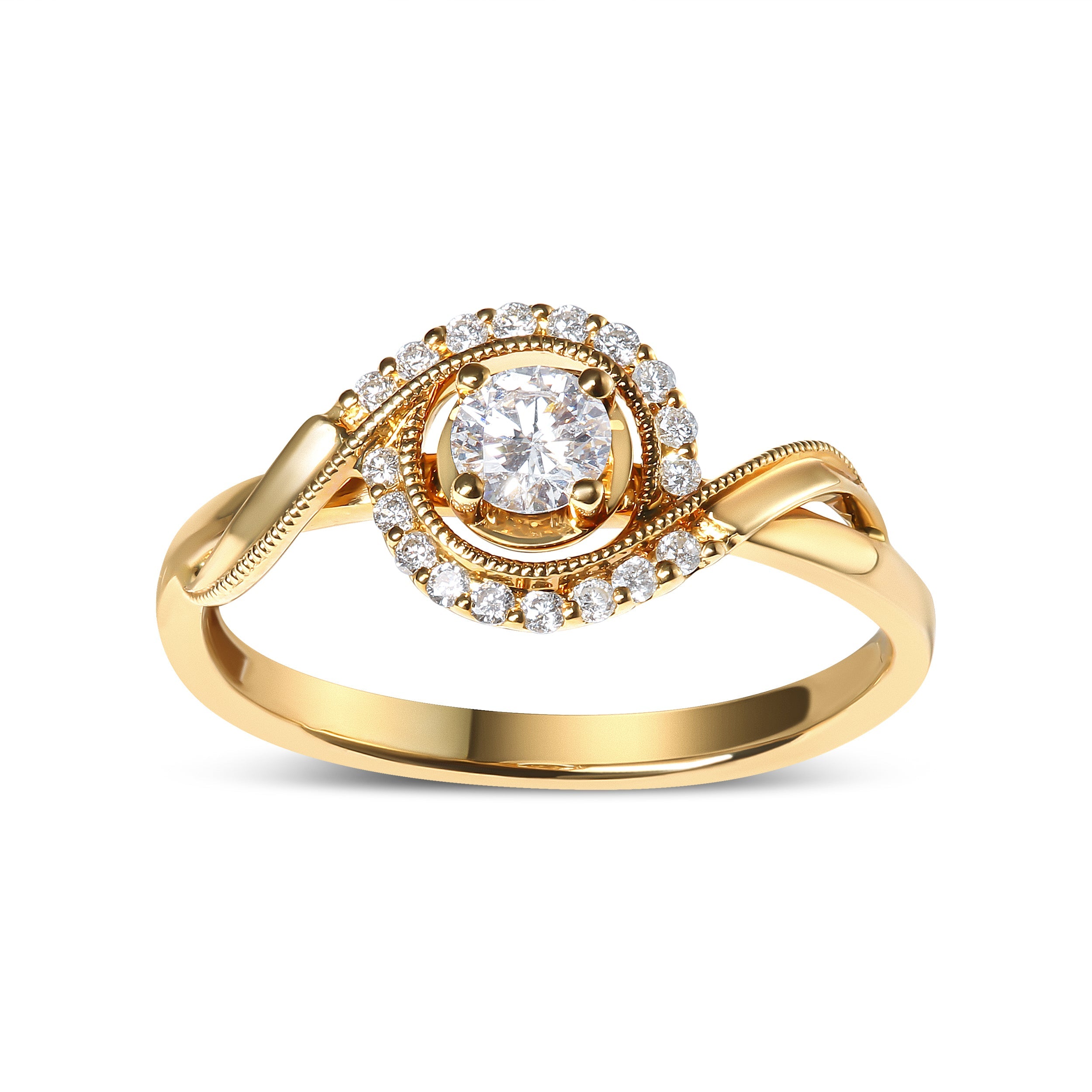 14K Yellow Gold 1/3 Cttw Diamond Solitaire and Halo Swirl Engagement Ring (G-H Color, VS2-SI1 Clarity)- Size 7 by Bids.com
