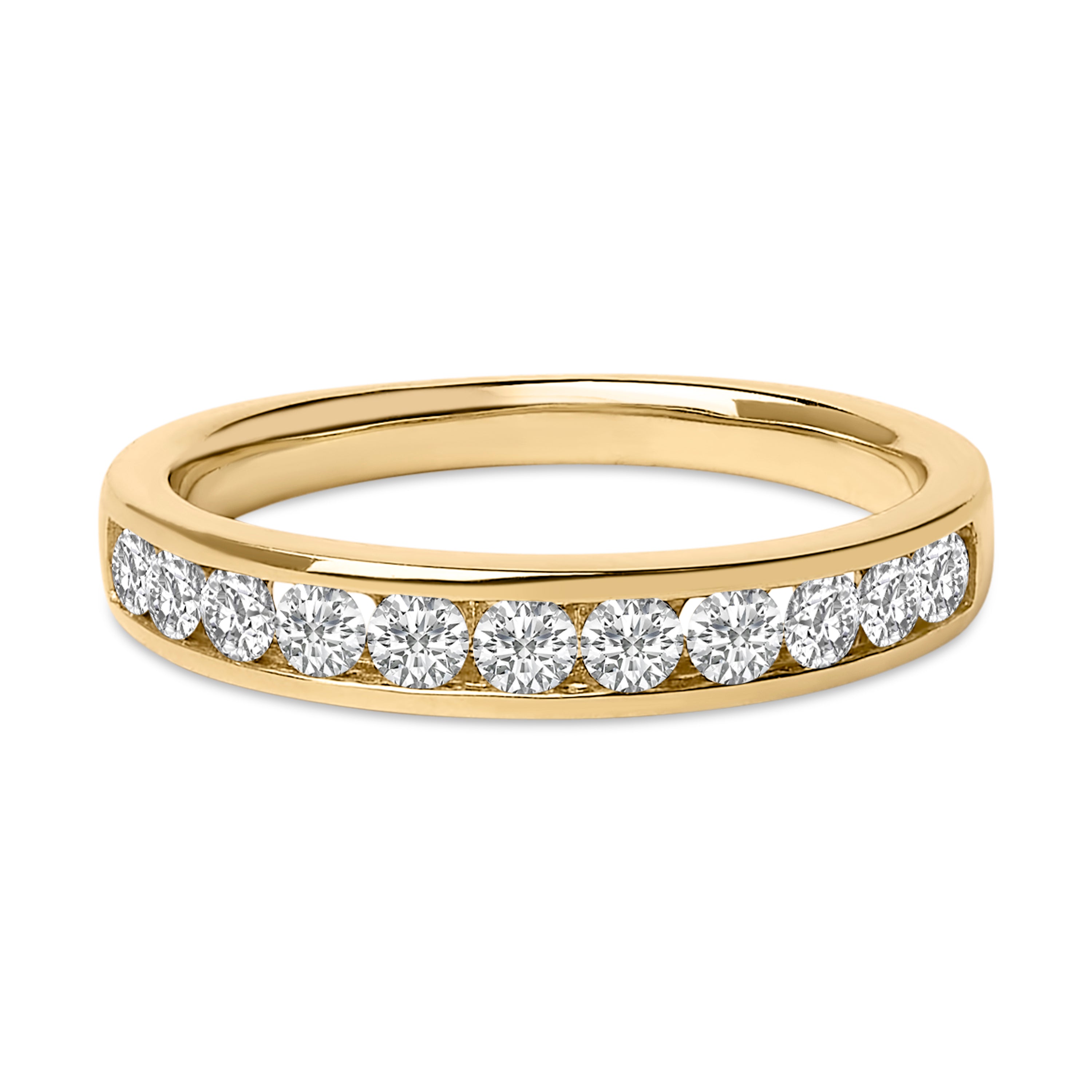 14K Yellow Gold 1/2 Cttw Round Diamond 11 Stone Channel Set Band DestGlow