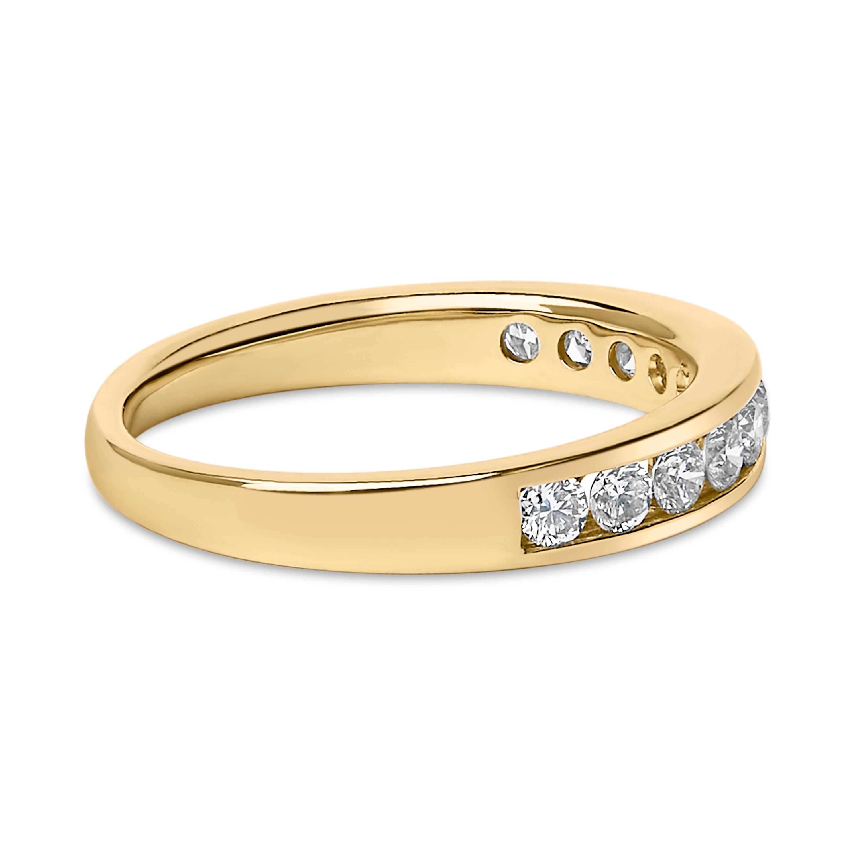 14K Yellow Gold 1/2 Cttw Round Diamond 11 Stone Channel Set Band DestGlow
