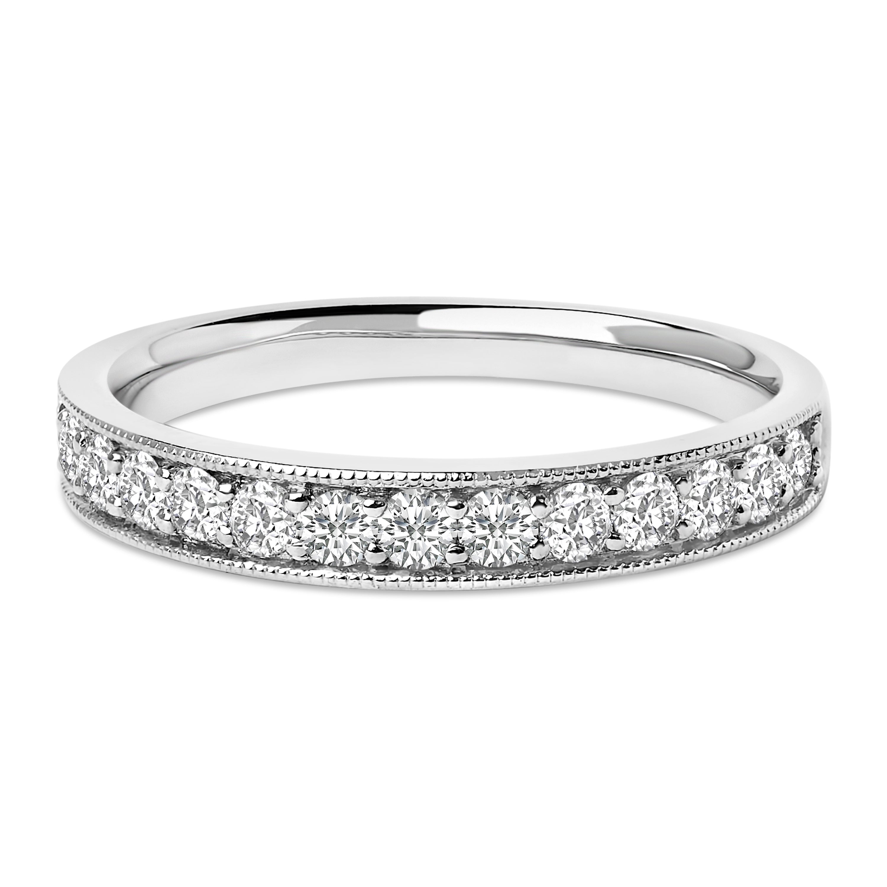 14K Yellow Gold 1/2 Cttw Round Diamond Milgrain Wedding Band DestGlow