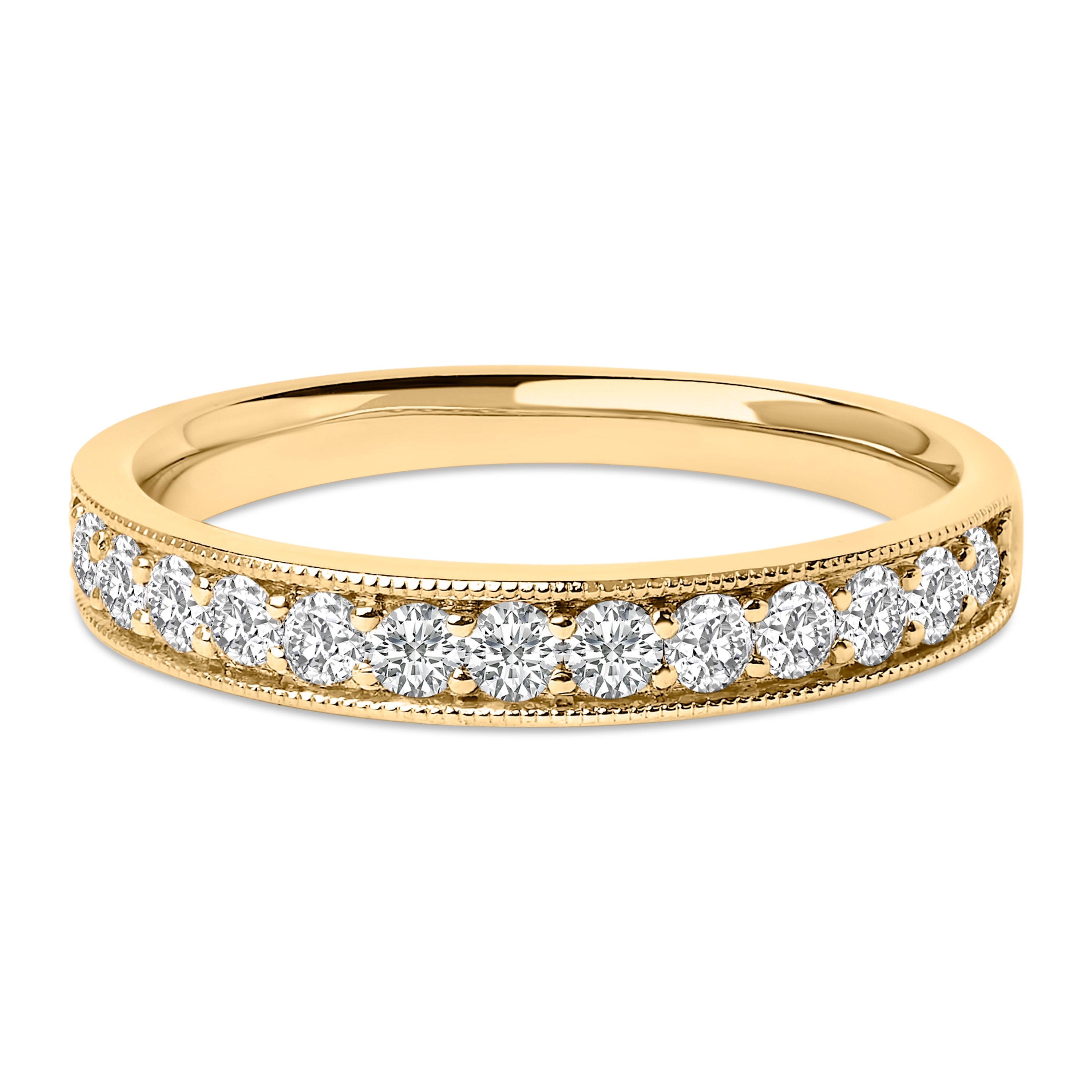 14K Yellow Gold 1/2 Cttw Round Diamond Milgrain Wedding Band DestGlow