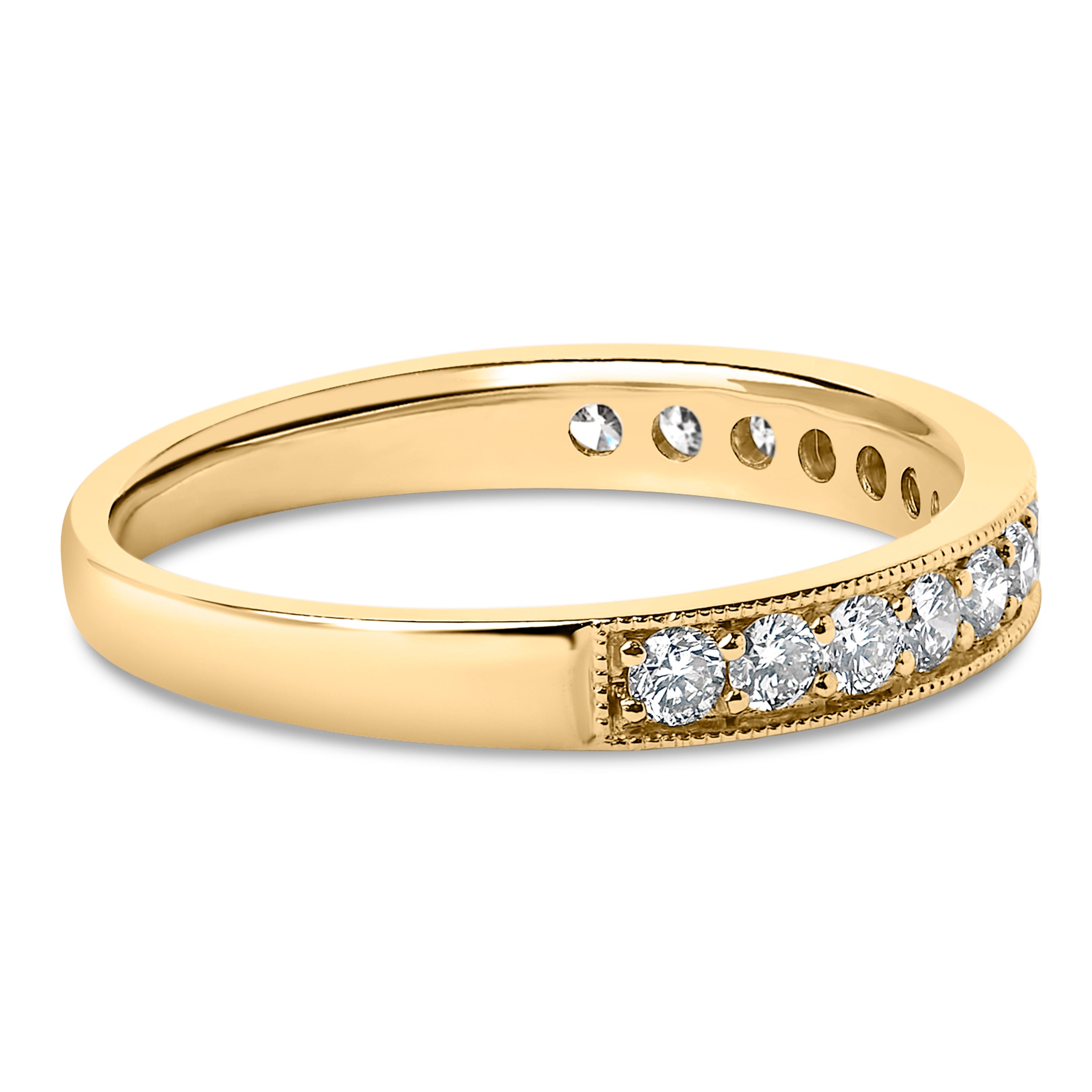14K Yellow Gold 1/2 Cttw Round Diamond Milgrain Wedding Band DestGlow