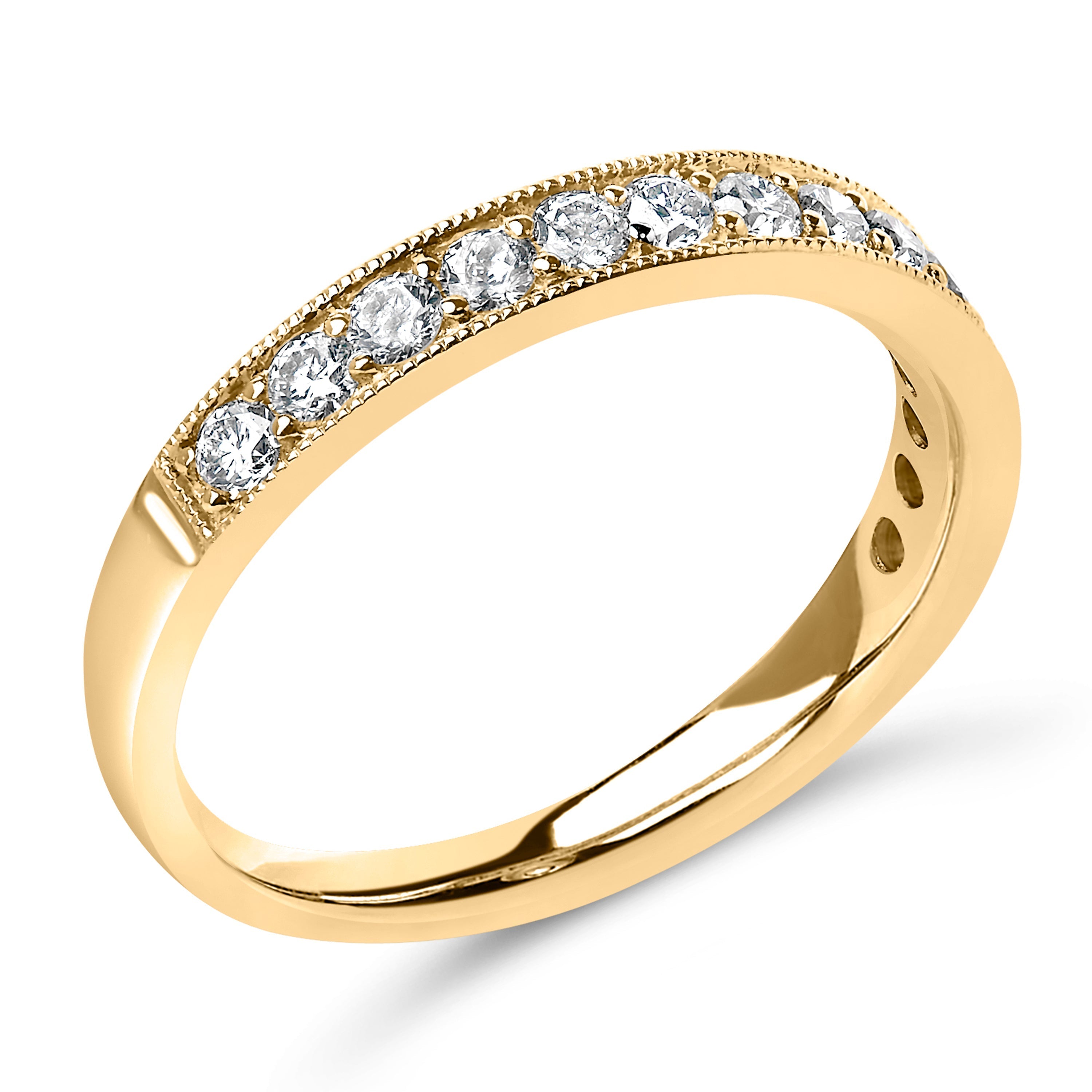 14K Yellow Gold 1/2 Cttw Round Diamond Milgrain Wedding Band DestGlow