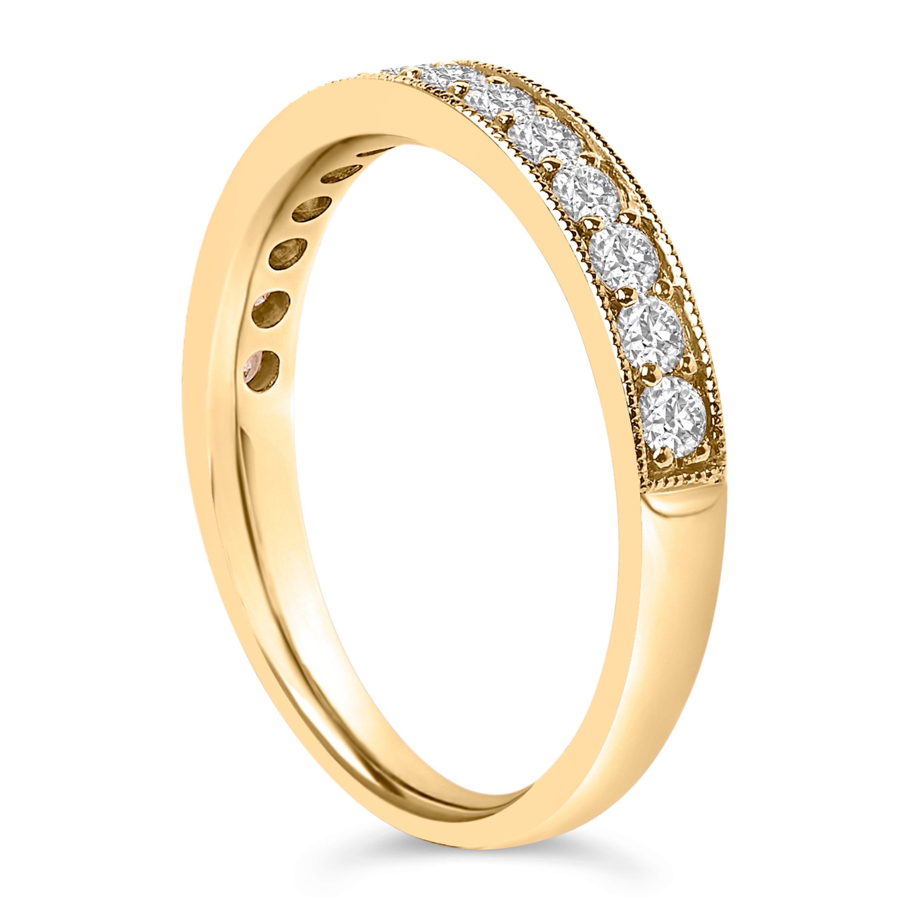 14K Yellow Gold 1/2 Cttw Round Diamond Milgrain Wedding Band DestGlow