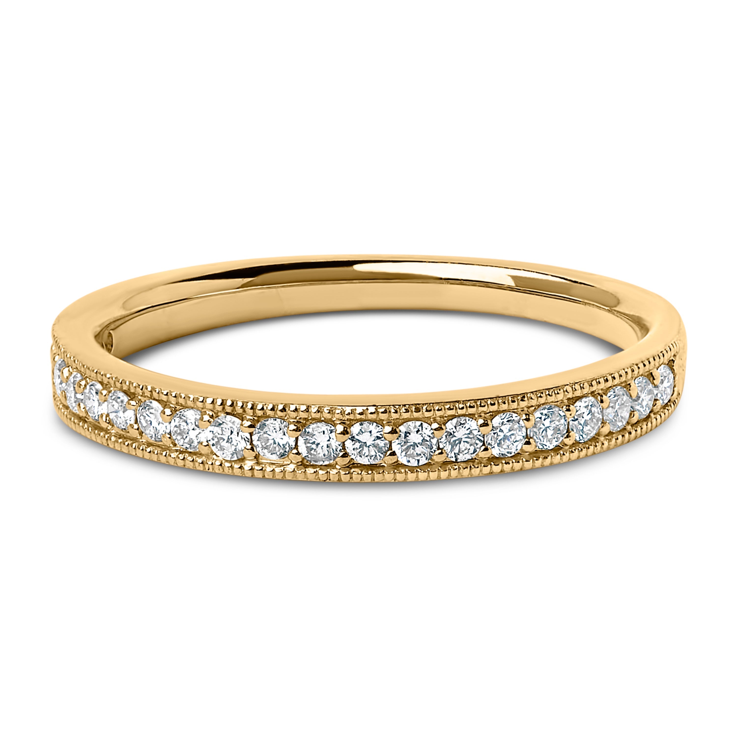 14K Yellow Gold 1/4 Cttw Round Diamond Milgrain Wedding Band (I-J Color, SI2-I1 Clarity) - Size 6.5 DestGlow