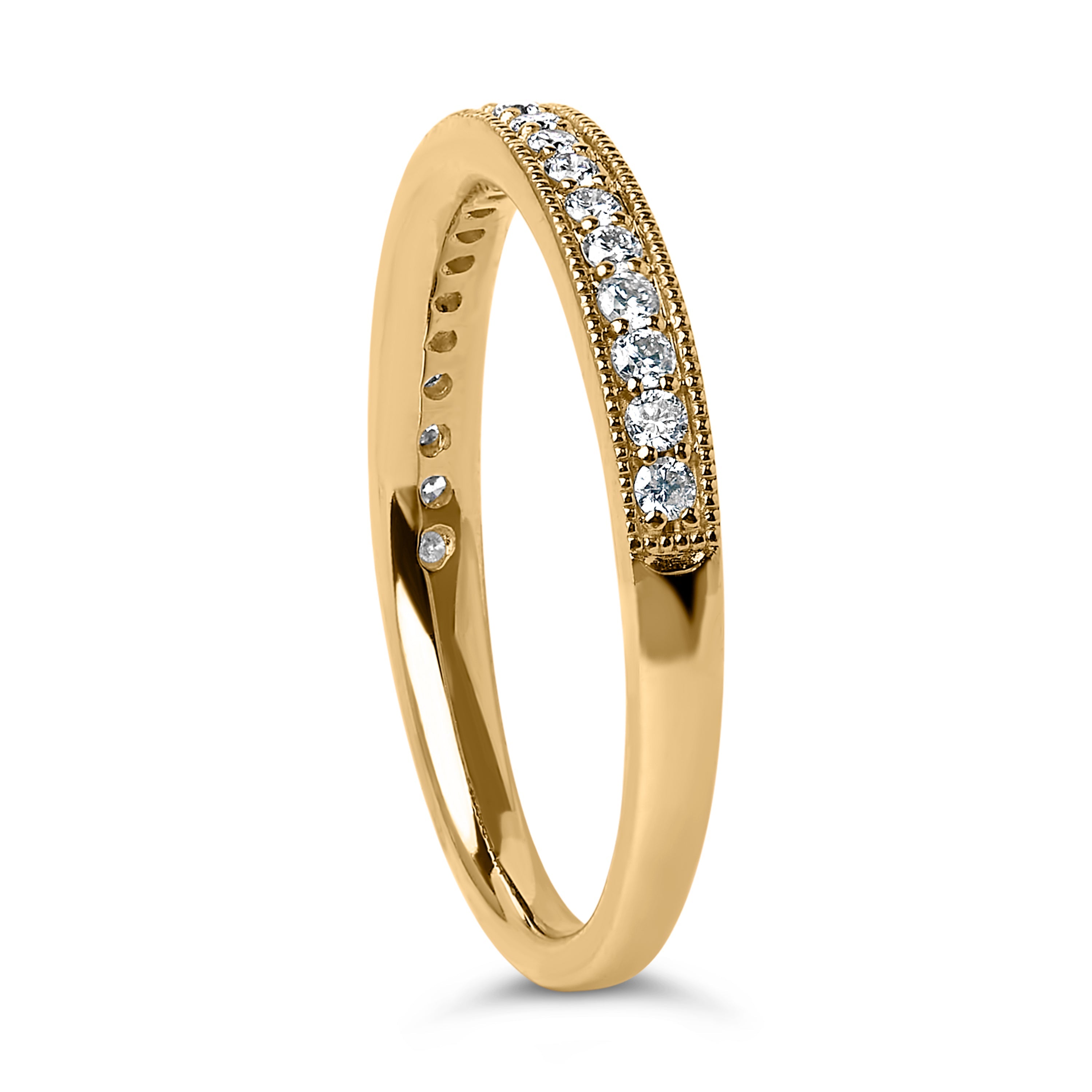 14K Yellow Gold 1/4 Cttw Round Diamond Milgrain Wedding Band (I-J Color, SI2-I1 Clarity) - Size 6.5 DestGlow