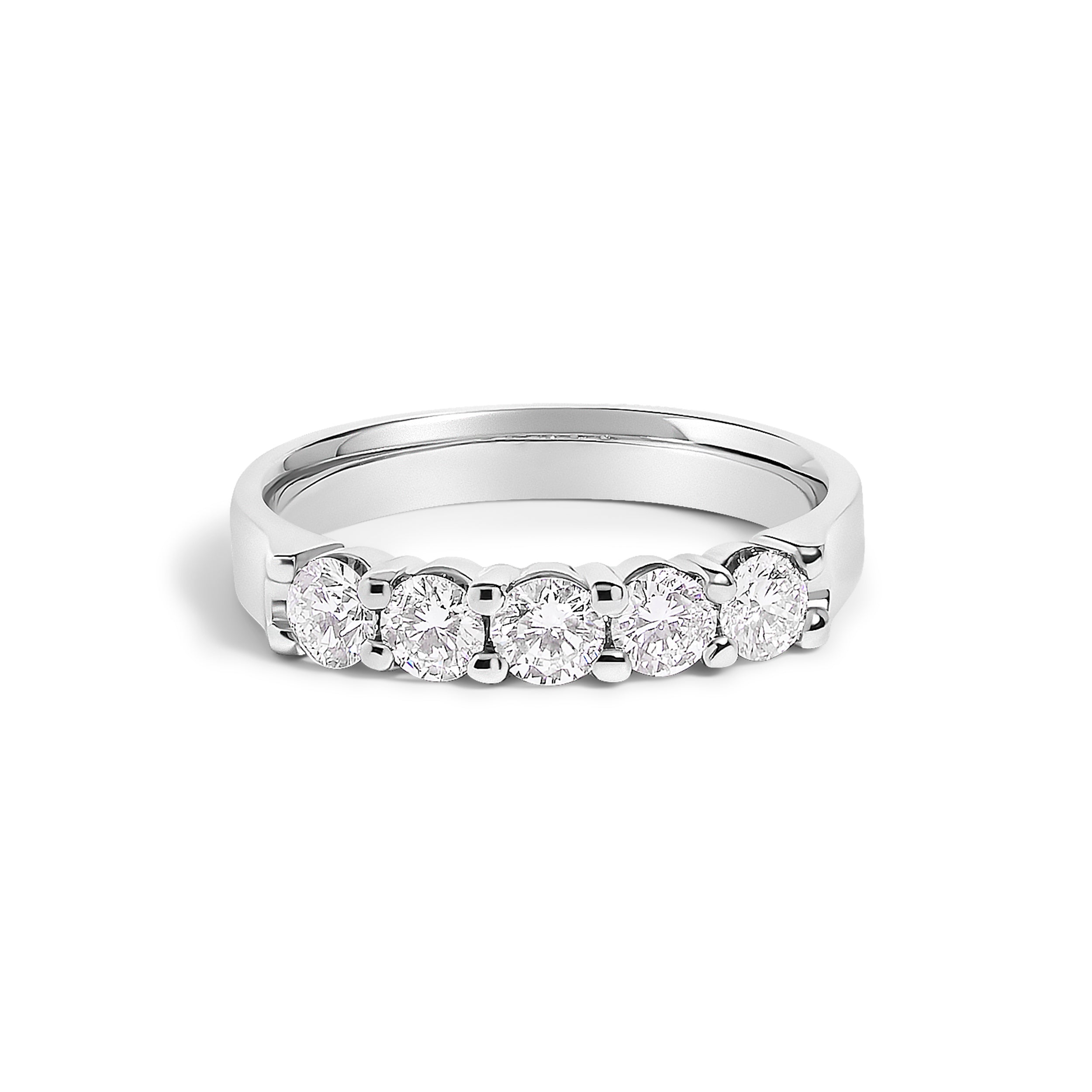 14K White Gold 3/4 Cttw Diamond 5 Stone Band Ring DestGlow