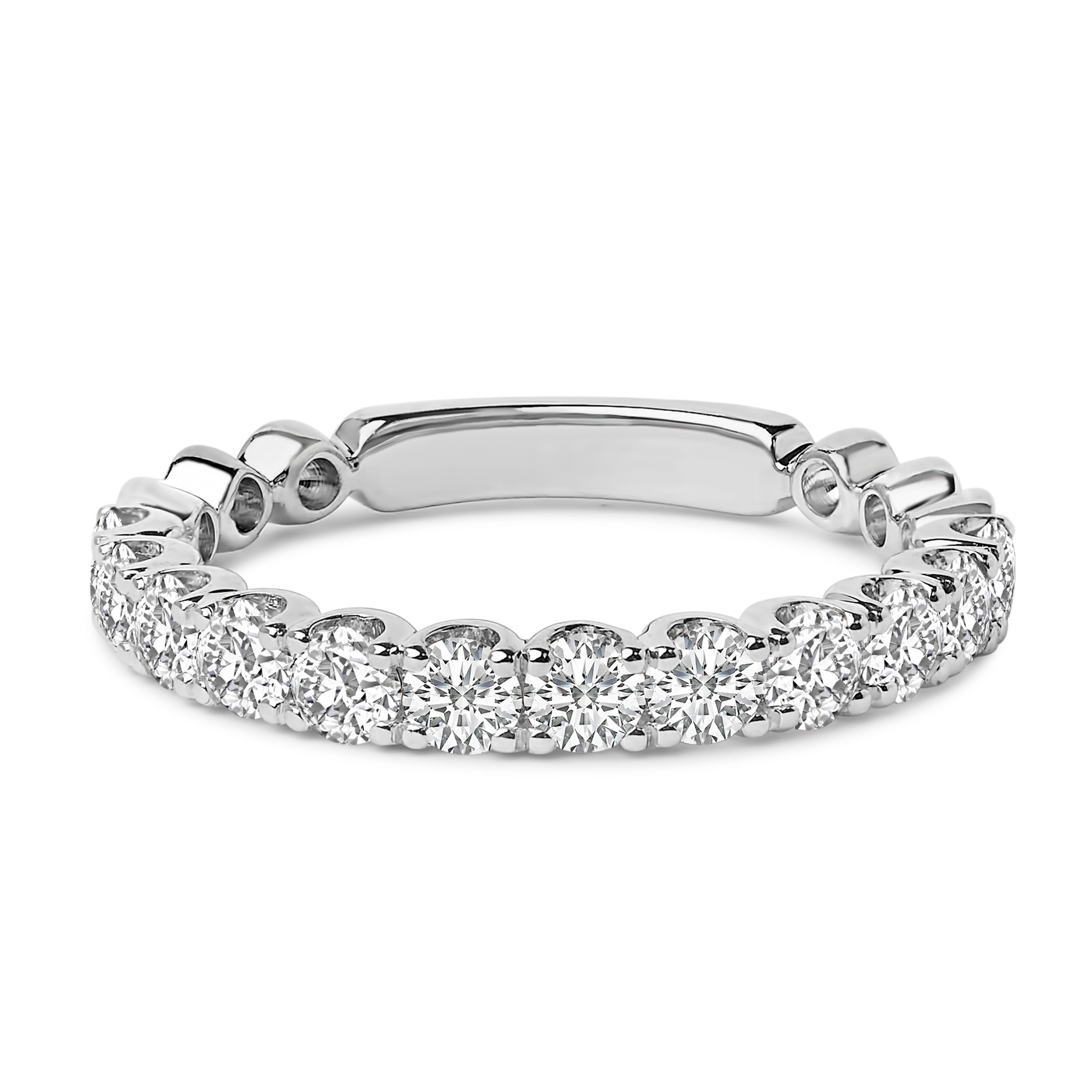 14K White Gold 1.00 Cttw Round Diamond Prong Set Wedding Band DestGlow