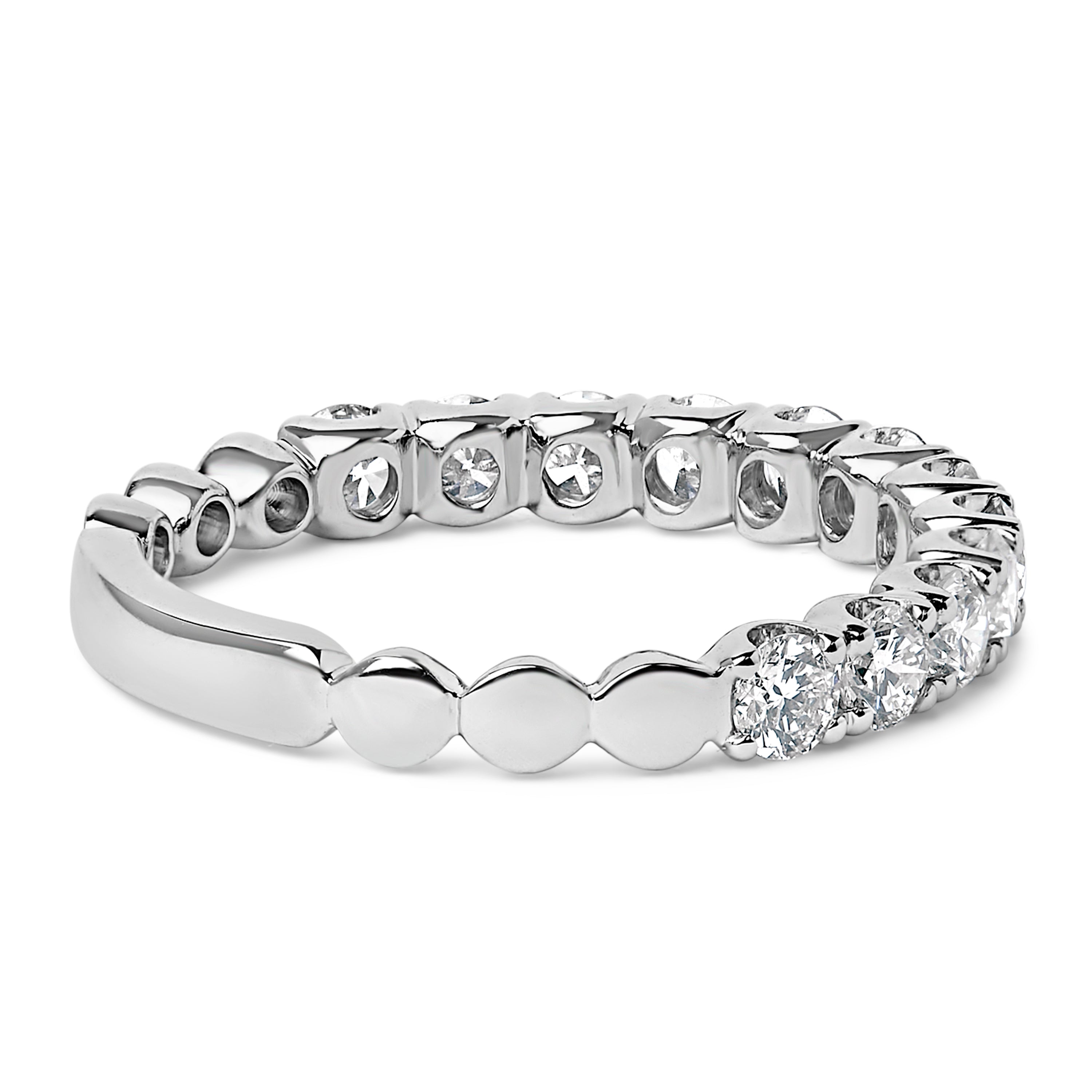 14K White Gold 1.00 Cttw Round Diamond Prong Set Wedding Band DestGlow