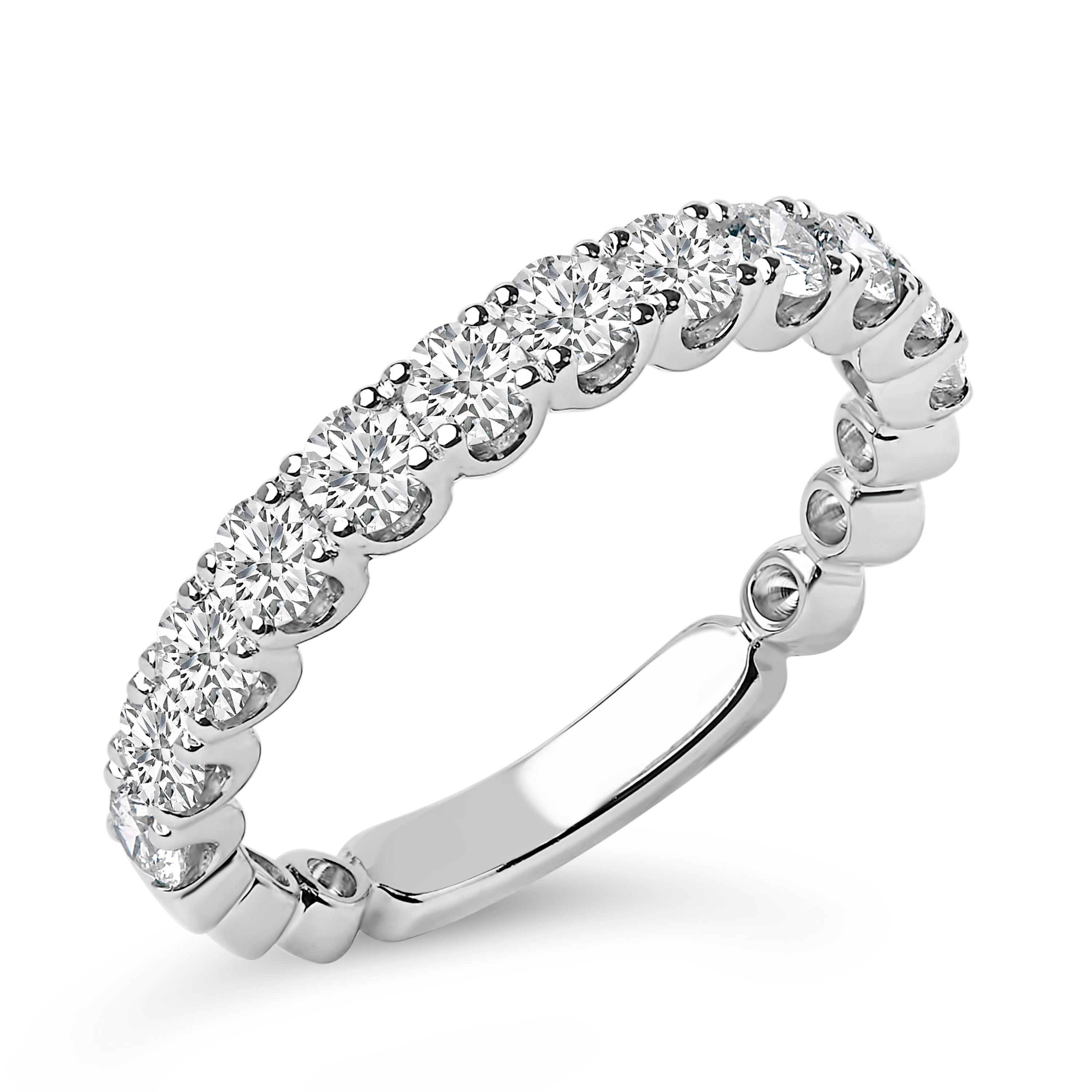 14K White Gold 1.00 Cttw Round Diamond Prong Set Wedding Band DestGlow