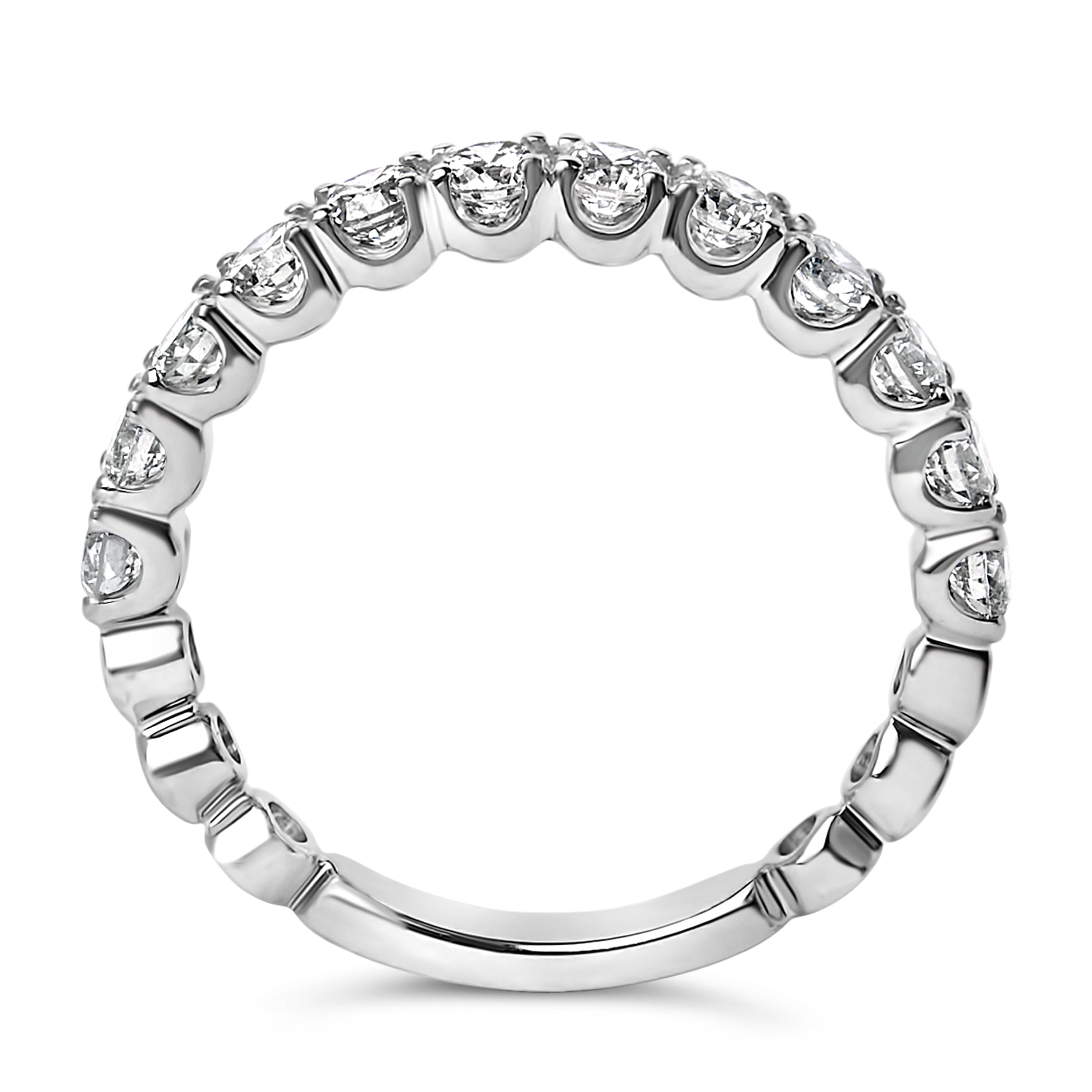 14K White Gold 1.00 Cttw Round Diamond Prong Set Wedding Band DestGlow