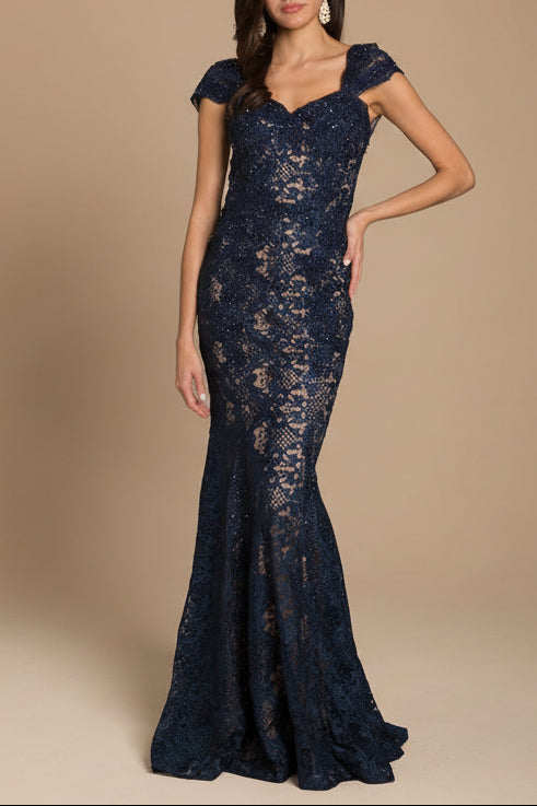 Lara 33491 - Fitted Lace Mermaid Gown OUTLET by Lara New York