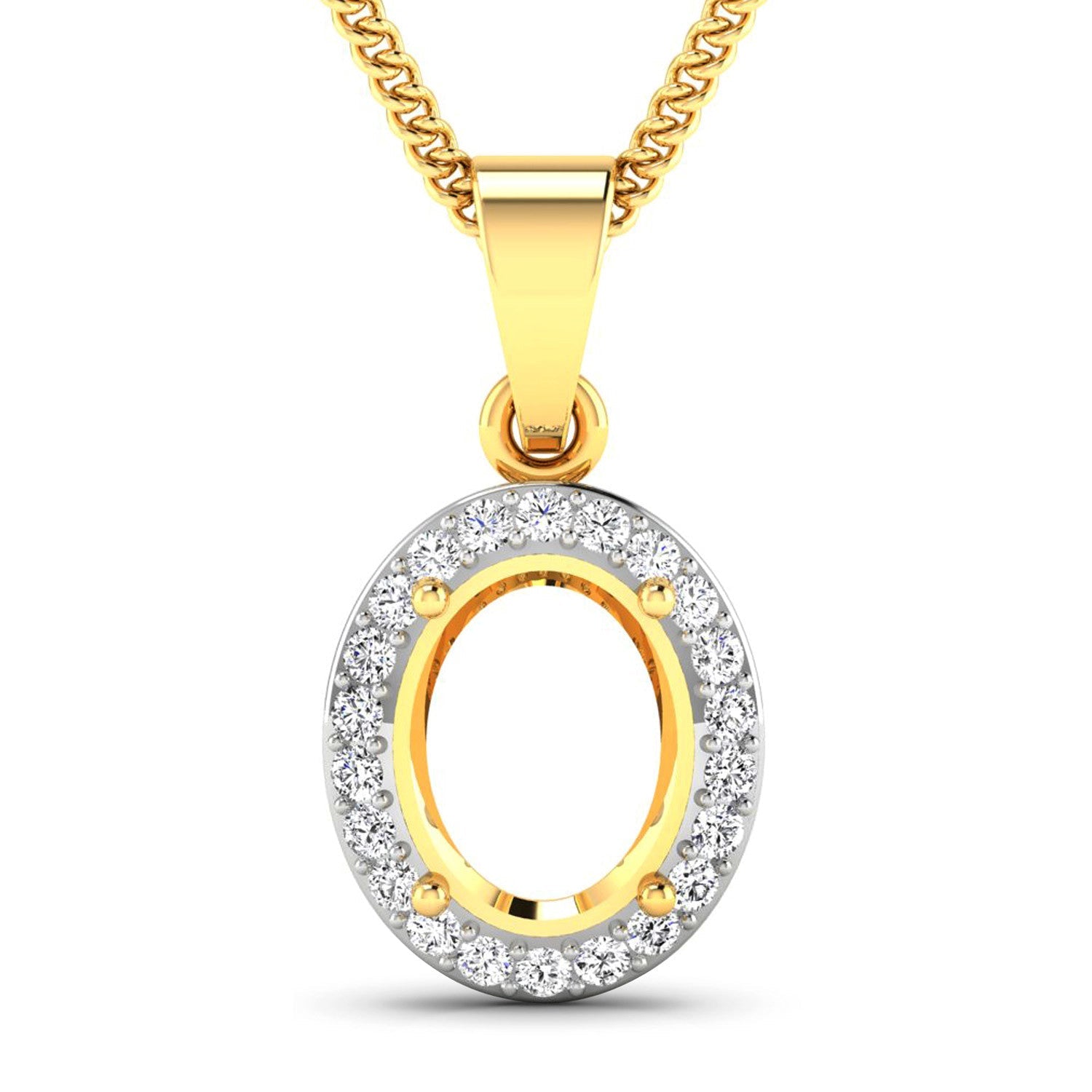 0.22 Carat Genuine White Diamond 14K Yellow Gold Semi Mount Pendant - holds 9x7mm Oval Gemstone by Bids.com