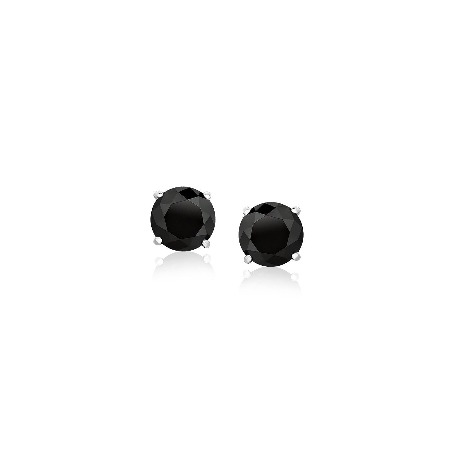 14k White Gold Stud Earrings with Black 5mm Faceted Cubic Zirconia DestGlow