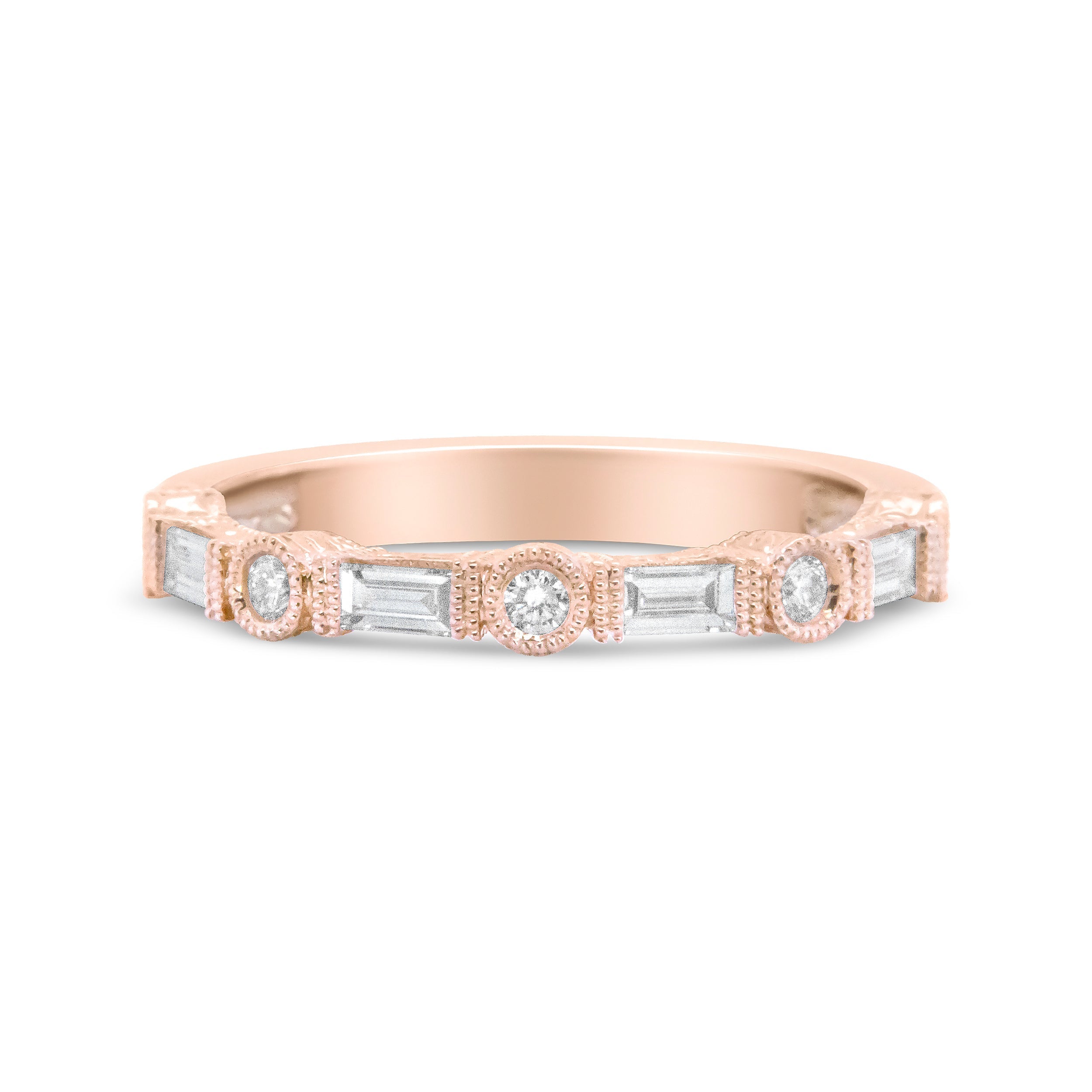 14K Rose Gold 3/8 Cttw Baguette and Round Diamond Bridal Band - (H-I Color, VS1-VS2 Clarity) - Size 6.75 DestGlow