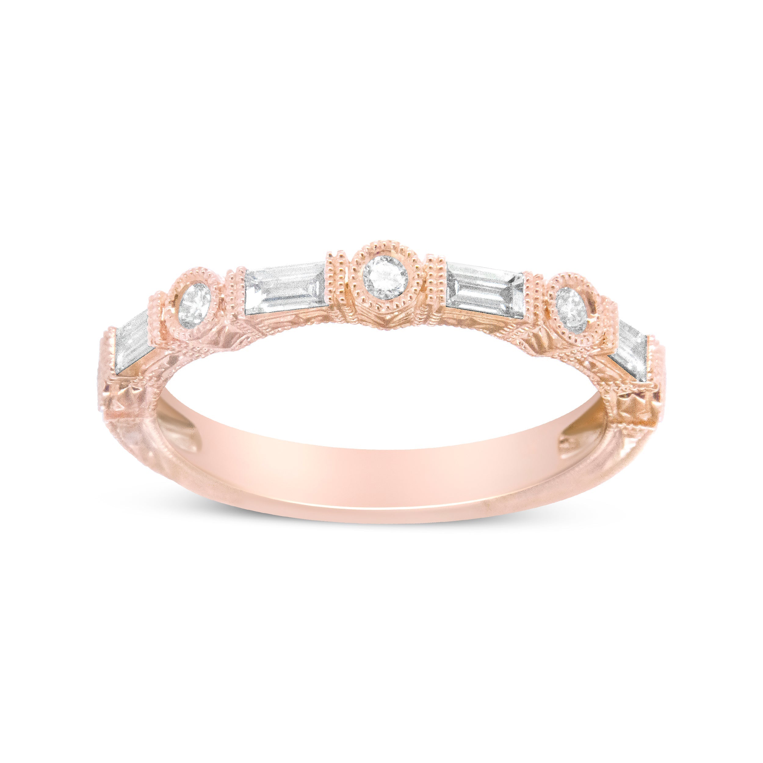 14K Rose Gold 3/8 Cttw Baguette and Round Diamond Bridal Band - (H-I Color, VS1-VS2 Clarity) - Size 6.75 DestGlow