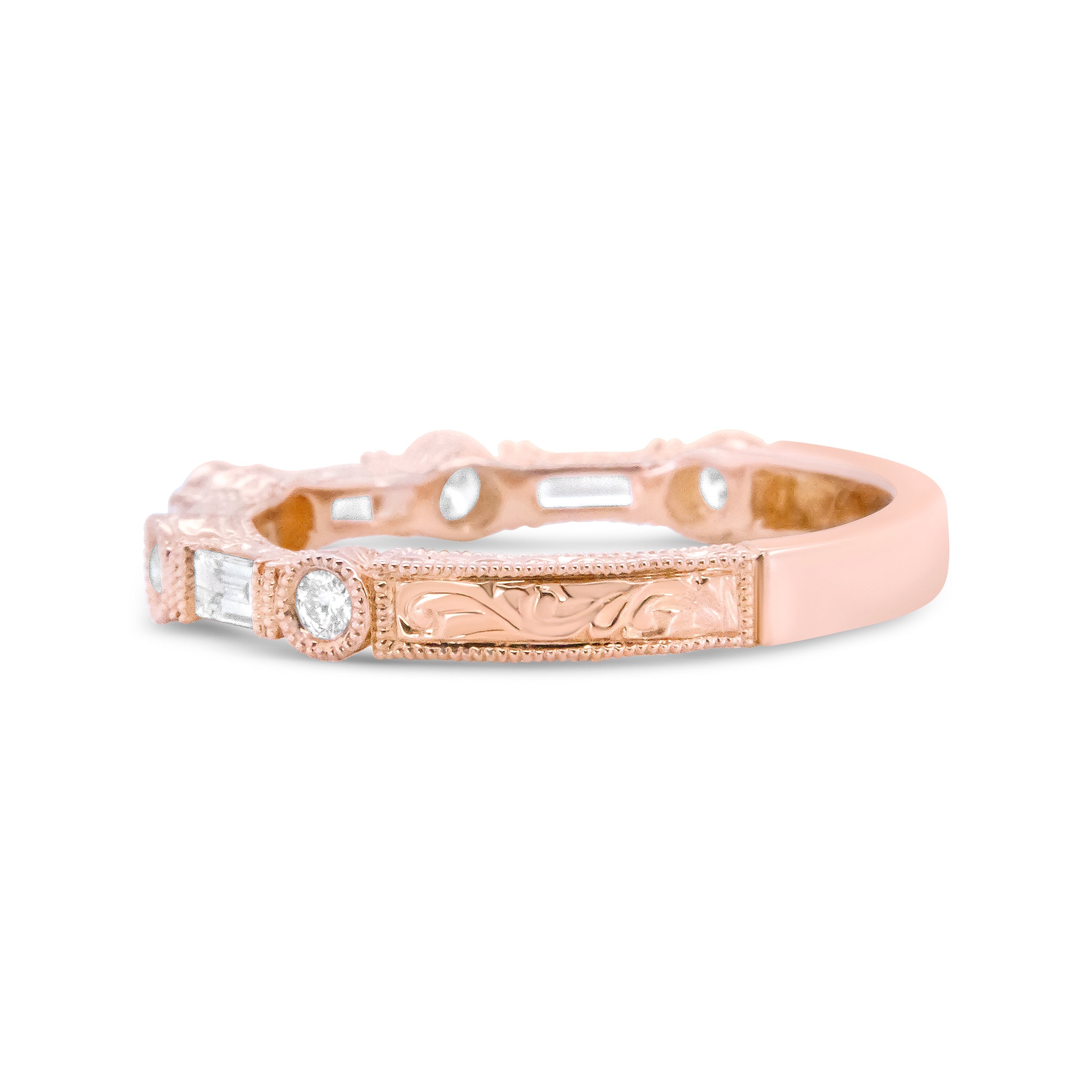 14K Rose Gold 3/8 Cttw Baguette and Round Diamond Bridal Band - (H-I Color, VS1-VS2 Clarity) - Size 6.75 DestGlow