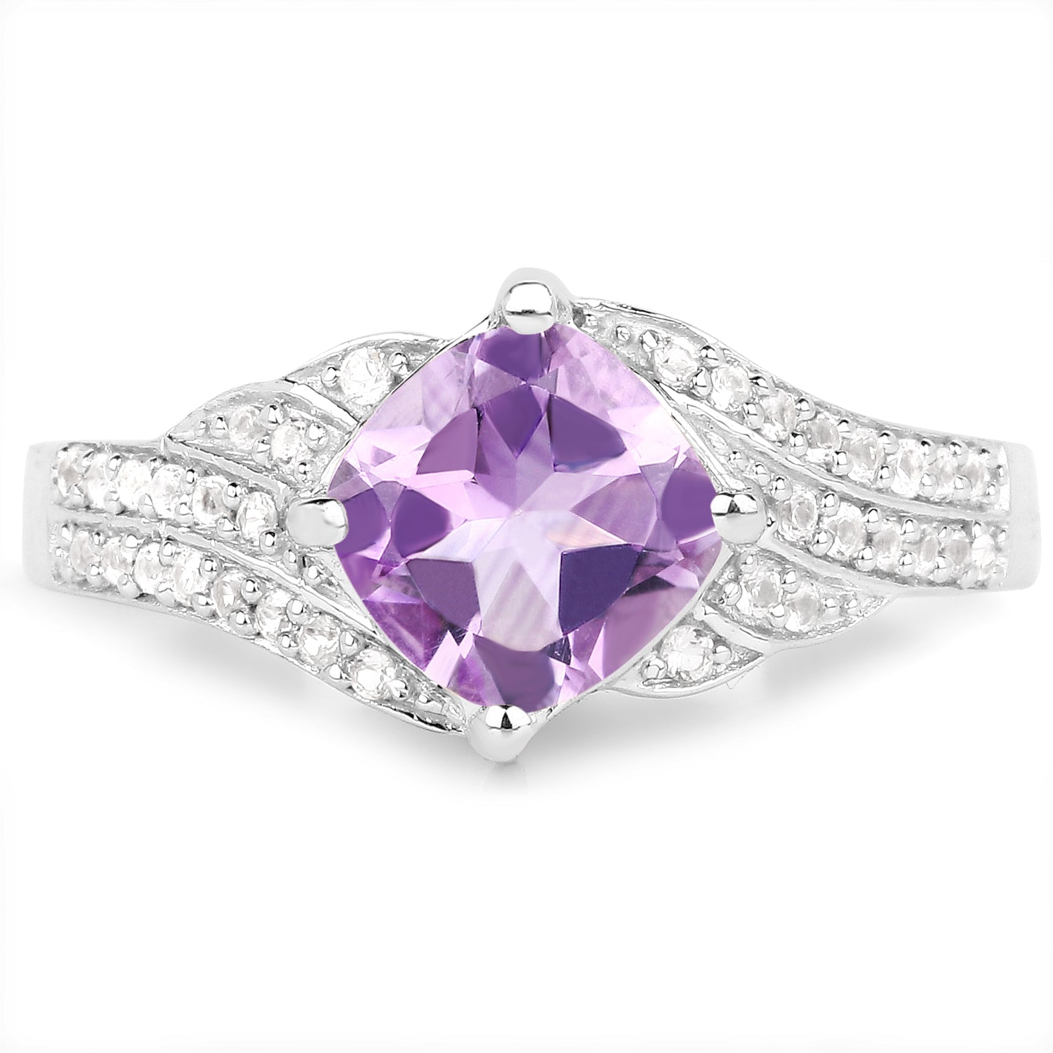 1.32 Carat Genuine Amethyst & White Topaz .925 Sterling Silver Ring DestGlow